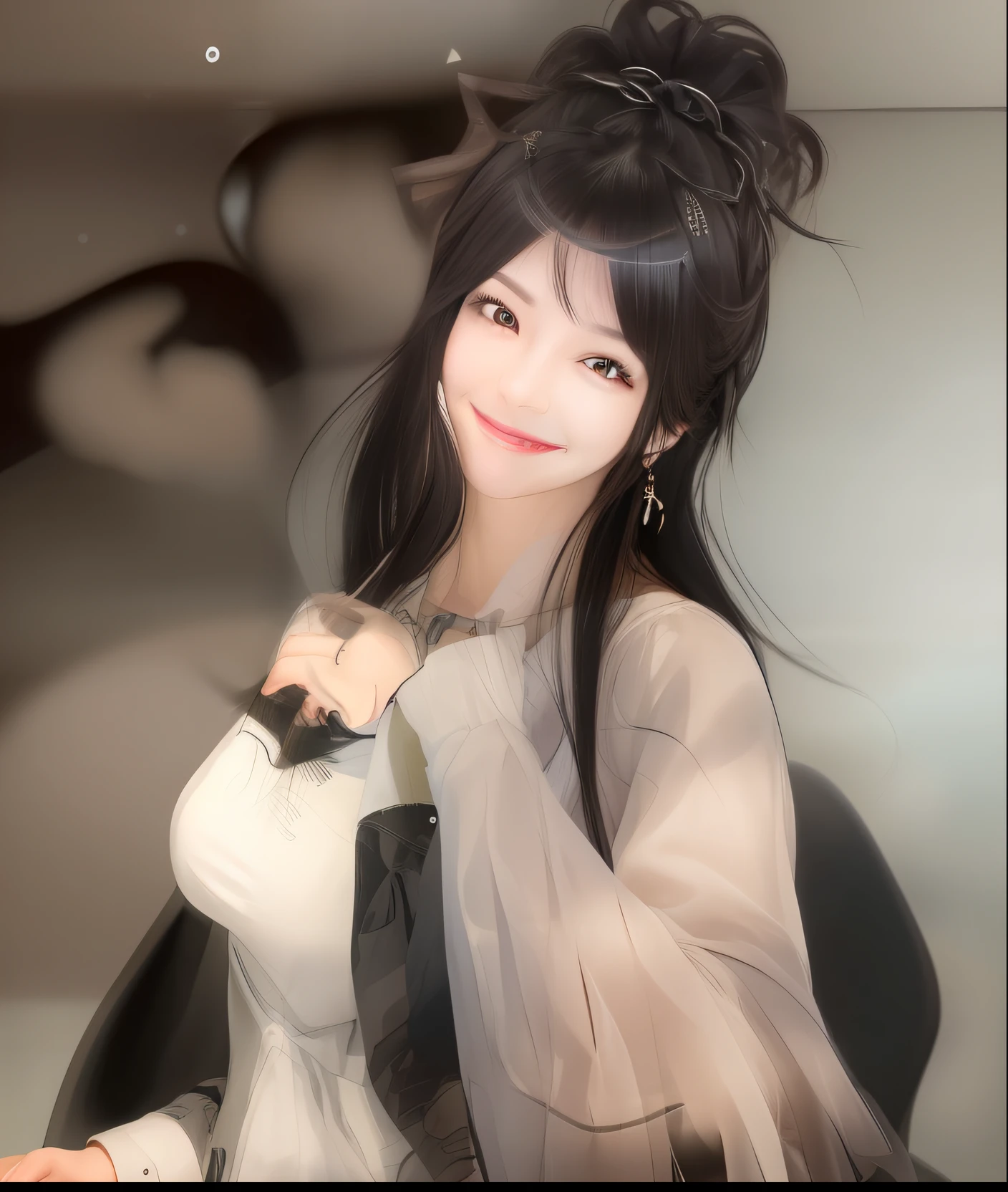 A smile、A dark-haired