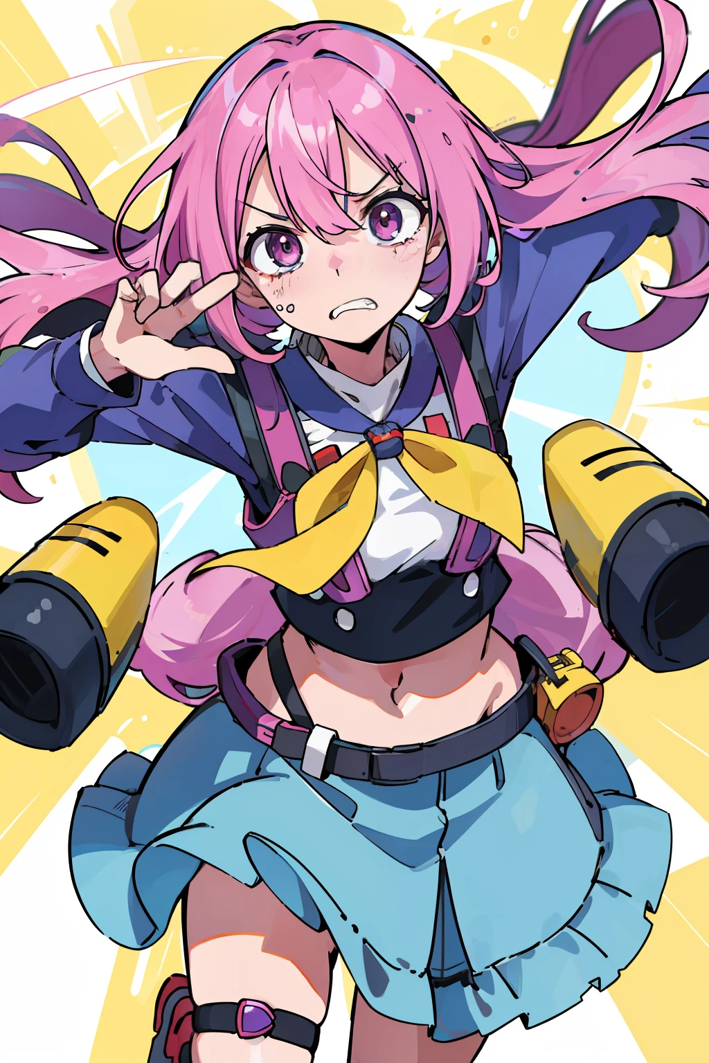 ((extremelydetailedCG)),((8K_Wallpaper)),(((masutepiece))),((top-quality)),Woman walking alone、Sad face、POP、Has characteristic movements and power, Playfulness and dynamic, With vivid colors and exaggerated expressions. While maintaining overall uniformity、Incorporate elements from each anime world、