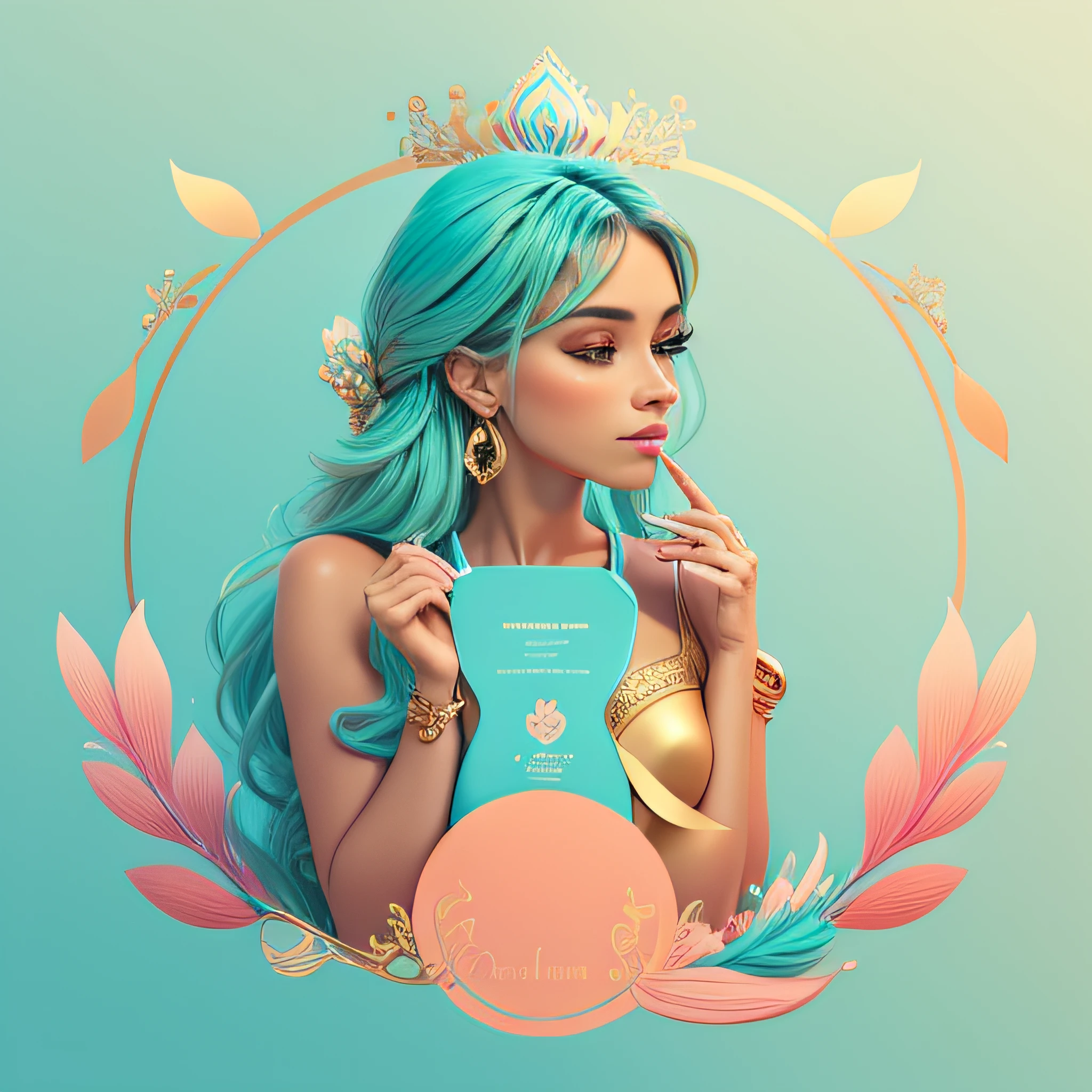 a logo of a store that sells beauty, art and minimalist wellness products using the colors turquoise blue soft pink and gold, also adding the word delicata and the slogan by Sofia freitas