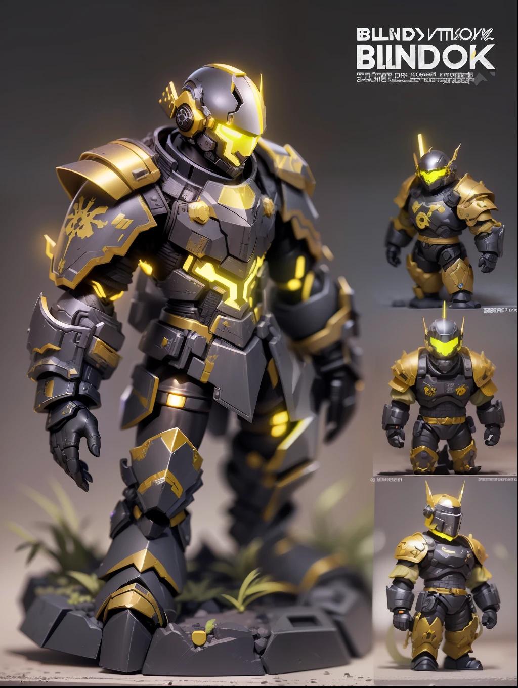 (Blind box toy style:1.2), (Full body shot) , 1 Metal cute barbarians ,Metal armor, Combat damage helmet:1.2,  cyber punk perssonage, dreamy glow, Dirty, Black background, Black gold style( Global illumination, Ray traching, hdr, unreal render,reasonable design, high detal, Masterpiece, Best quality, hyper HD, Cinematic lighting)