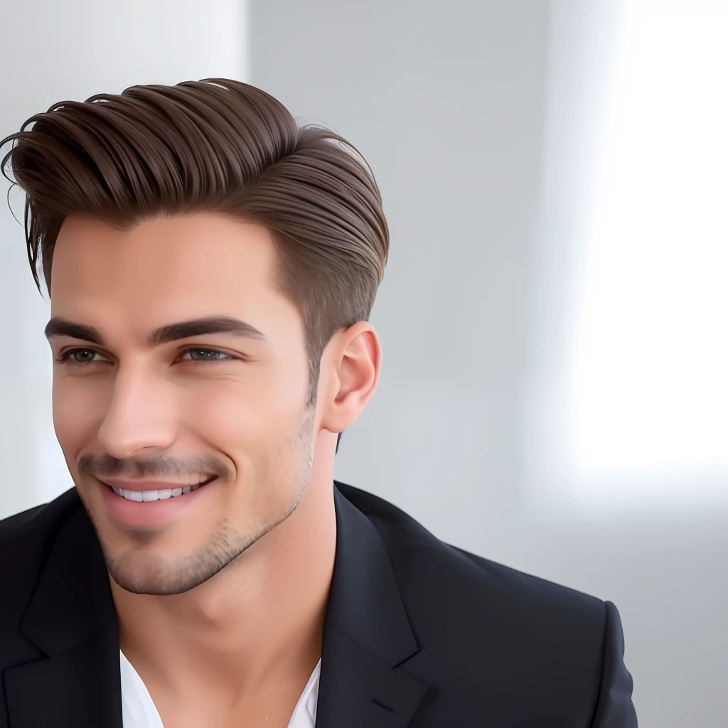 confidence, sucesso, homem confiante com postura elegante, sorriso decidido, striking expression, soft light highlighting features, chave do sucesso.