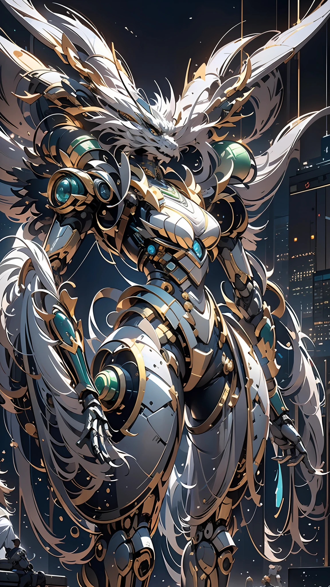 （（best qualtiy））， （（tmasterpiece））， （The is very detailed：1.3）， 3D，In Cyberpunk World，A girl in mechanical armor，holding futuristic weapons，The battle is ahead，Behind her was a medium-sized armored mech，At the end of the end, There are super giant mecha Oriental Dragon，hdr（HighDynamicRange），Ray traching，NVIDIA RTX，Hyper-Resolution，Unreal 5，sub surface scattering，PBR textures，Post-processing，Anisotropic filtering，depth of fields，Maximum clarity and sharpness，Many-Layer Textures，Albedo e mapas Speculares，Surface coloring，Accurately simulate light-material interactions，perfectly proportions，rendering by octane，twotonelighting，Low ISO，White balance，trichotomy，Wide aperture，8K raw data，High-Efficiency Sub-Pixel，sub-pixel convolution，Luminous Particle，