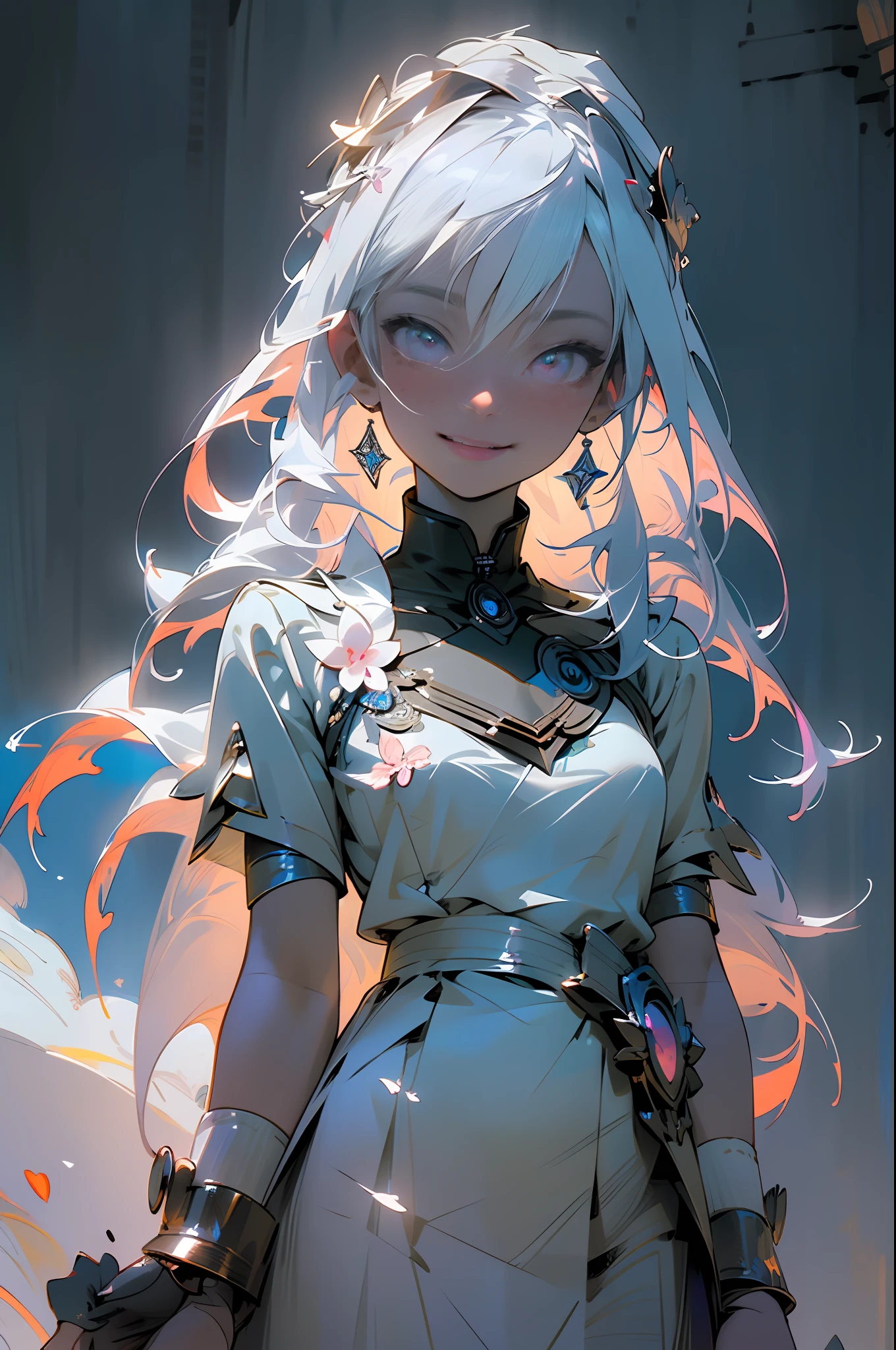 masterpiece, best quality,
1girl, (colorful),(finely detailed beautiful eyes and detailed face),cinematic lighting,bust shot,extremely detailed CG unity 8k wallpaper,white hair,solo,smile,intricate skirt,((flying petal)),(Flowery meadow)
sky, cloudy_sky, building, moonlight, moon, night, (dark theme:1.3), light, fantasy,