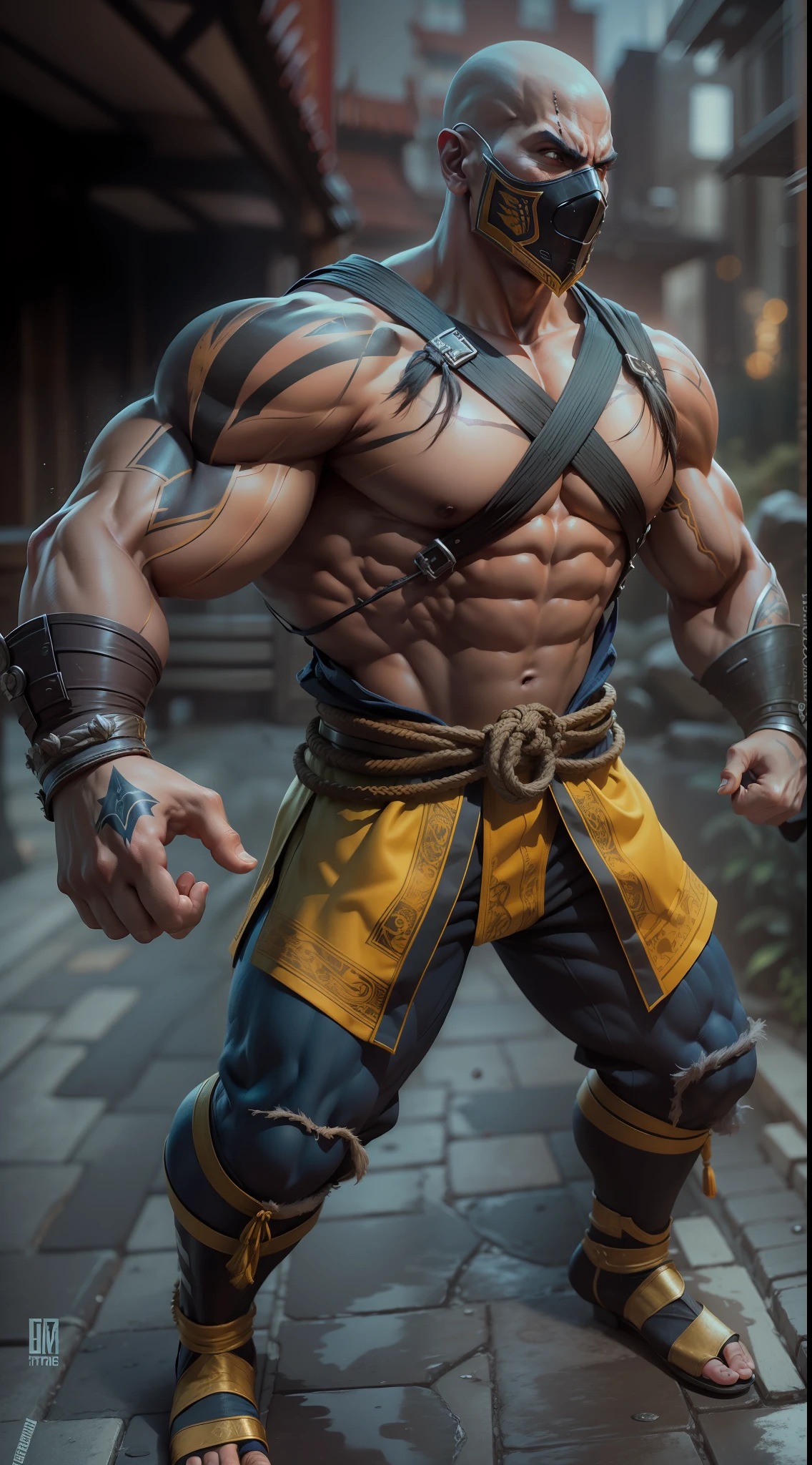 mortal kombat character , super strong, muscular, 35mm lens, photography, ultra details, precise texture details HDR, UHD,64K,