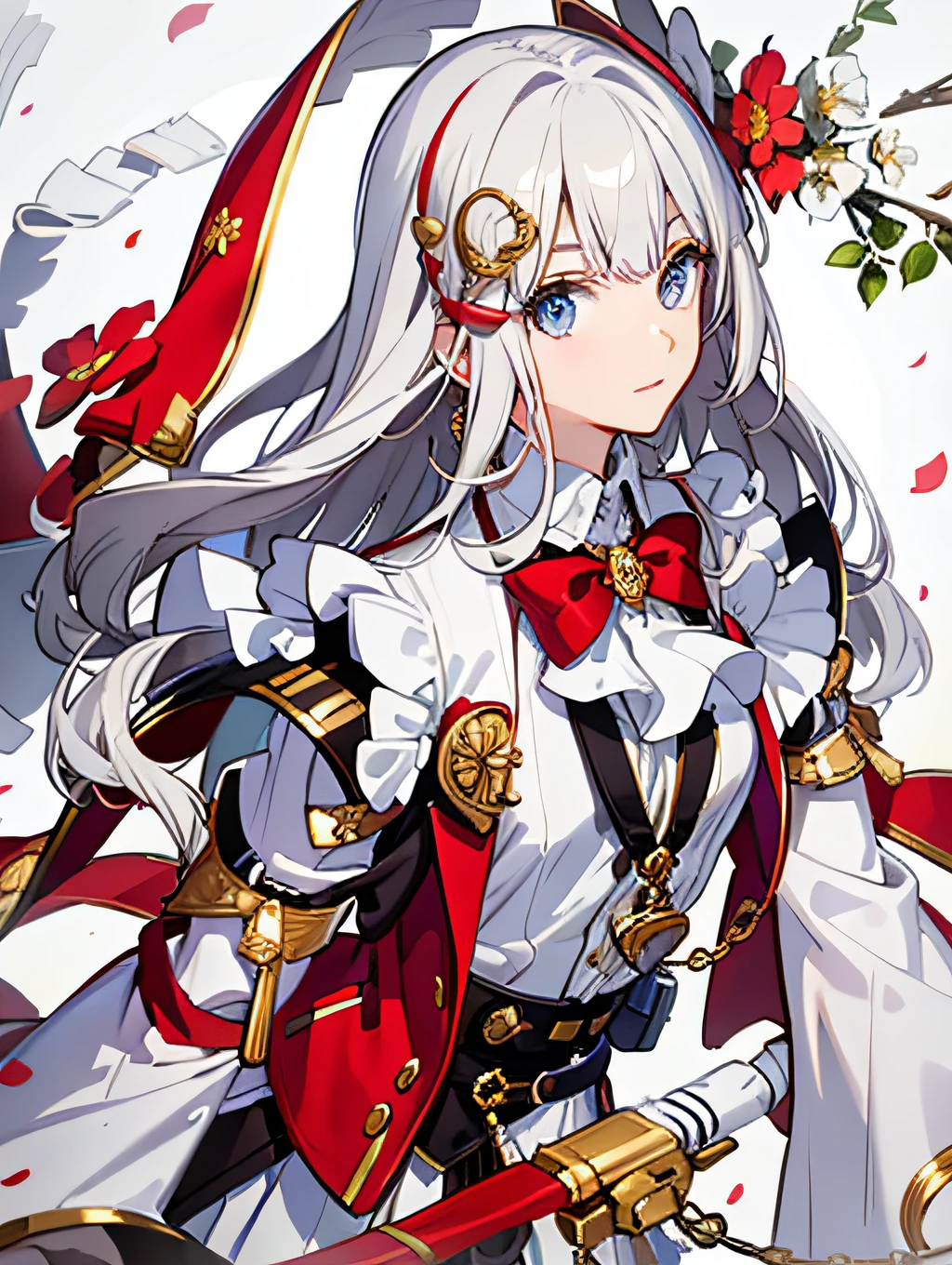 (Masterpiece:1.2, Best quality), (Intricate details) 1gril,Solo,(White shirt:1.4),（red micro skirt：1.3），Walk the streets of the city