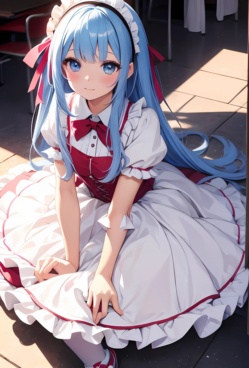 best qualityer，tmasterpiece，Ultimate resolution，downy，Extremely colorful，Colorful，Big high school girl，Lolita long dress， white stockings，sandals，closeup of face