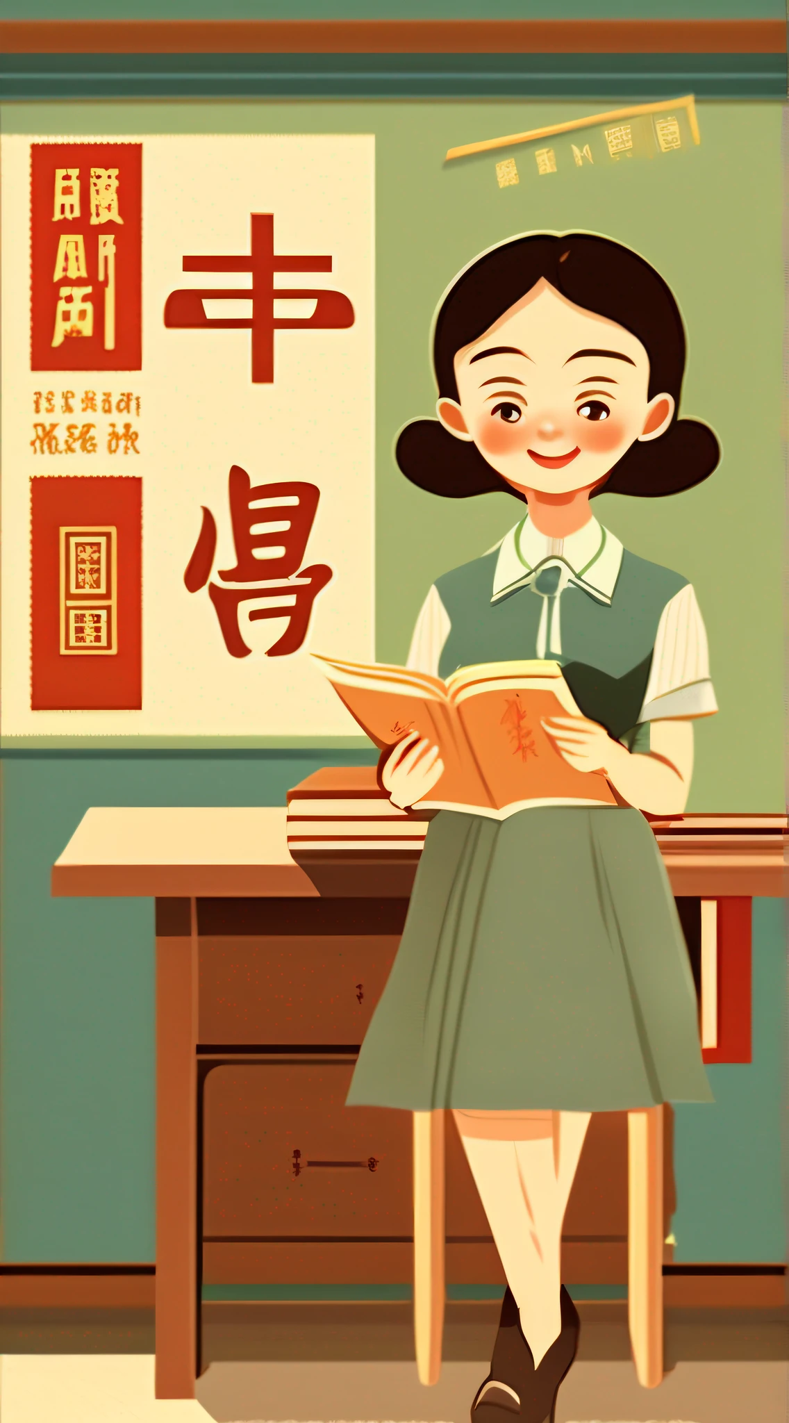 Teacher's Day poster,Chinese teacher,Vintage poster of the last century,Illustration of Chinese and Chinese textbooks