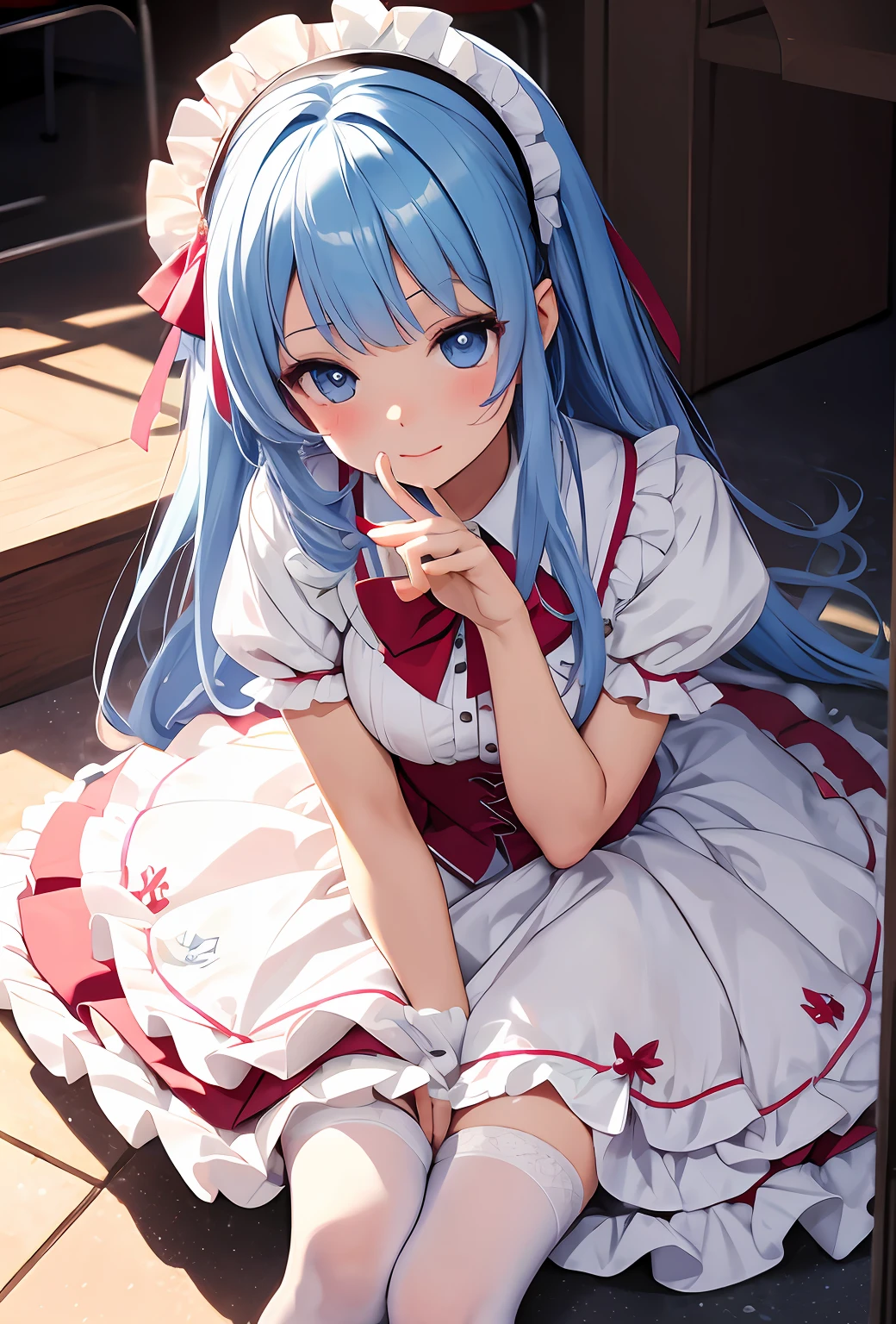 best qualityer,tmasterpiece,Ultimate resolution,downy,Extremely colorful,Colorful,Big high school girl,ta long dress, white stockings,sandals,Normal posture,closeup of face