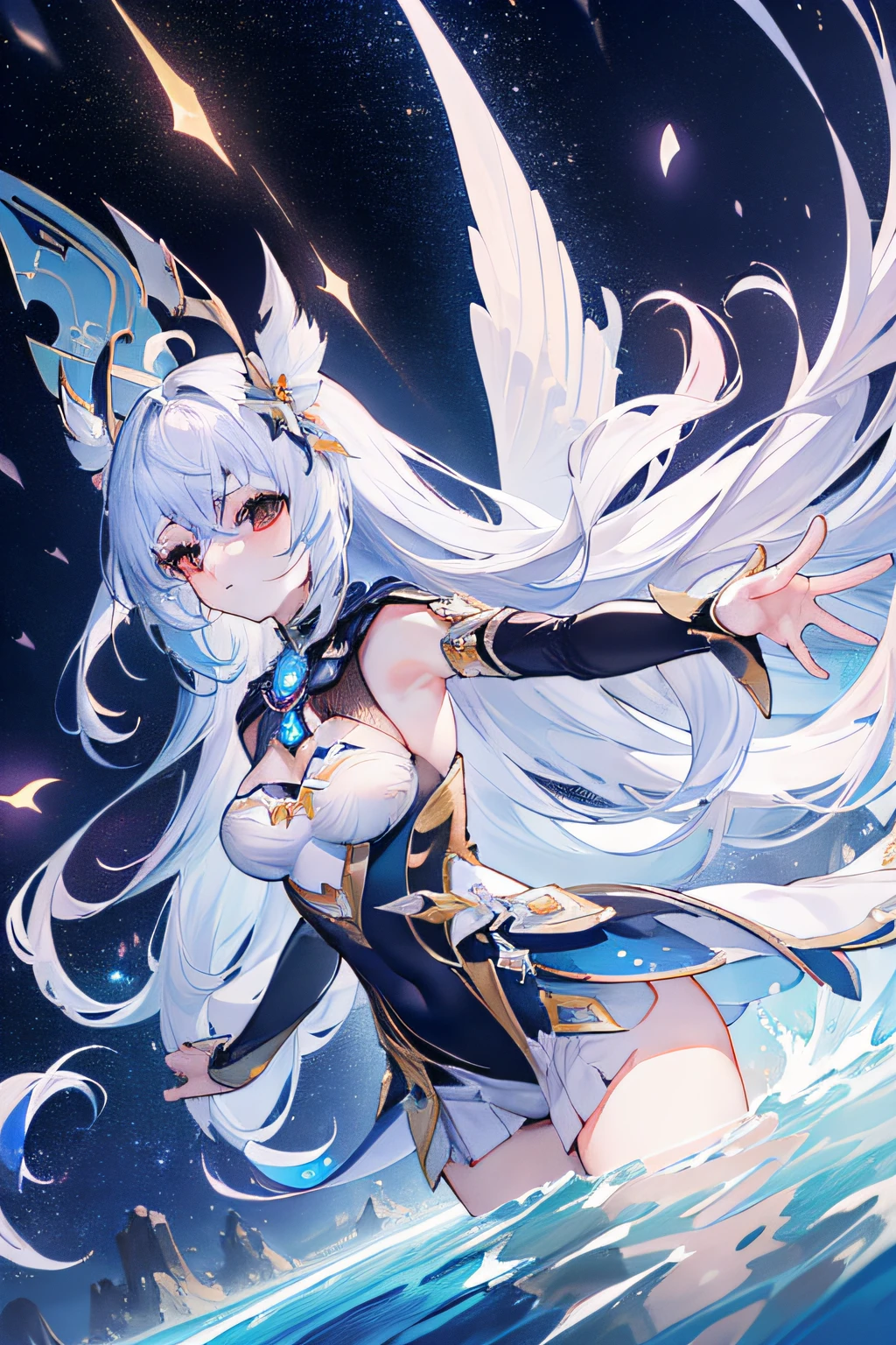 (extremely detailed CG unity 8k wallpaper,masterpiece,best illustration, best quality,an extremely delicate and beautiful,float,high resolution,dynamic angle,dynamic pose,(Dehya from Genshin Impact),night sky,stars,twinkling lights,soft and serene atmosphere):(Dehya:1.3)+(Genshin Impact:1.1)+(night sky:1.1)