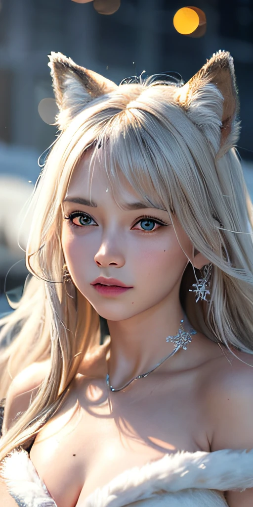 (raw photo:1.2), (photorealistic:1.4), (best quality:1.4), (ultra highres:1.2), (highly detailed:1.3), (HDR:1.2), (cinematic lighting:1.3), (detailed eyes), (facial details), (fur details), (snowy:1.2). ), Cute Little Fox, Standing, (3/4 Portrait: 1.2), (Furry Tail: 1.2), (Soft Fur: 1.2), (Moe: 1.2), (Looking at the Audience), (Innocent Expression), (Soft Light), (Dreamy), (Dream: 1.3), (Ethereal: 1.3), (Magic: 1.2), (Snowflake: 1.2), (Winter Wonderland: 1.3), (Whimsical: 1.2), (Fun: 1.2), Bust, Solo