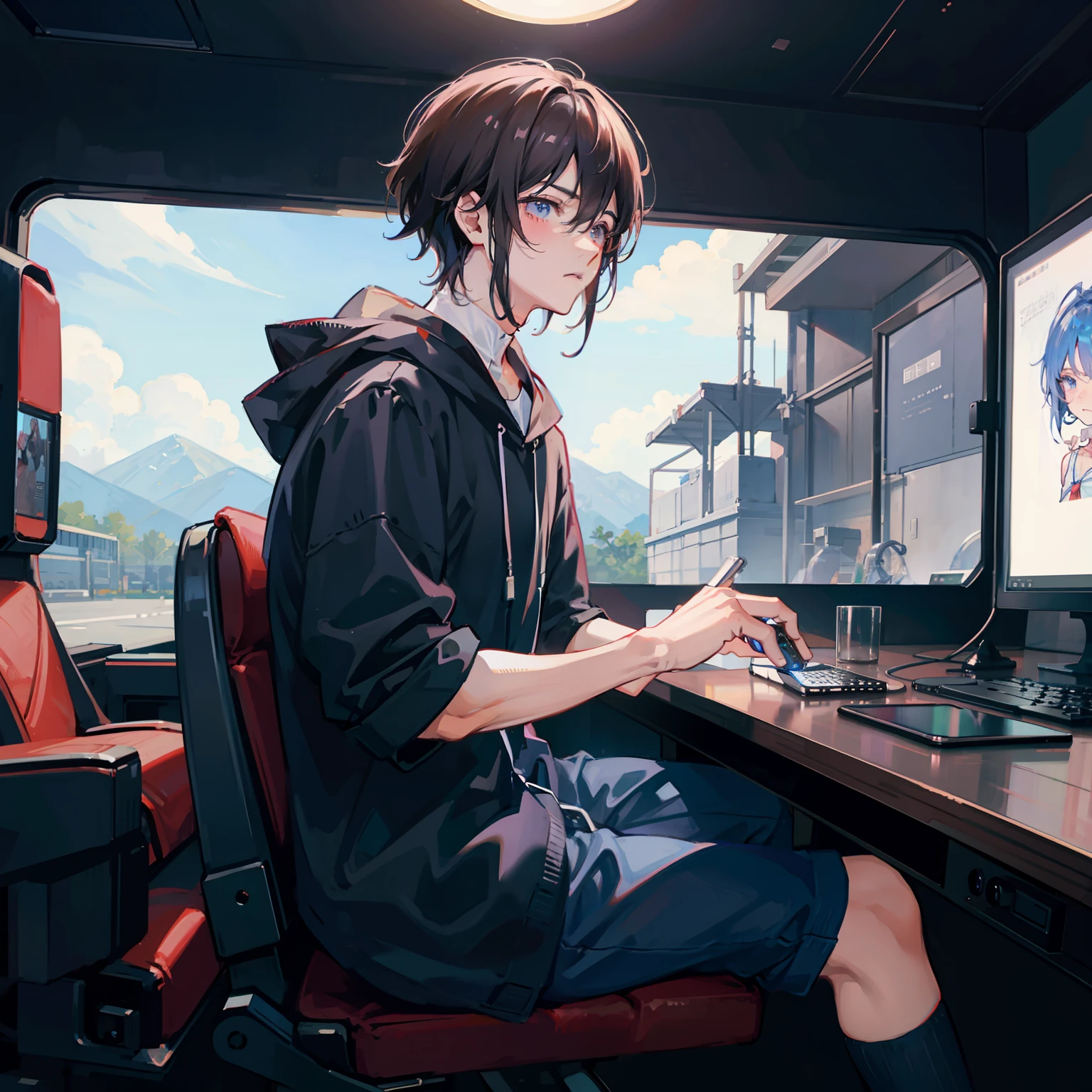 Anime boy lofi, playing video games, masculino