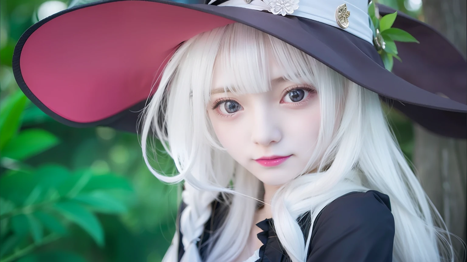 1girl,long hair,white hair,cute girl, witch, realistic,ultra detail