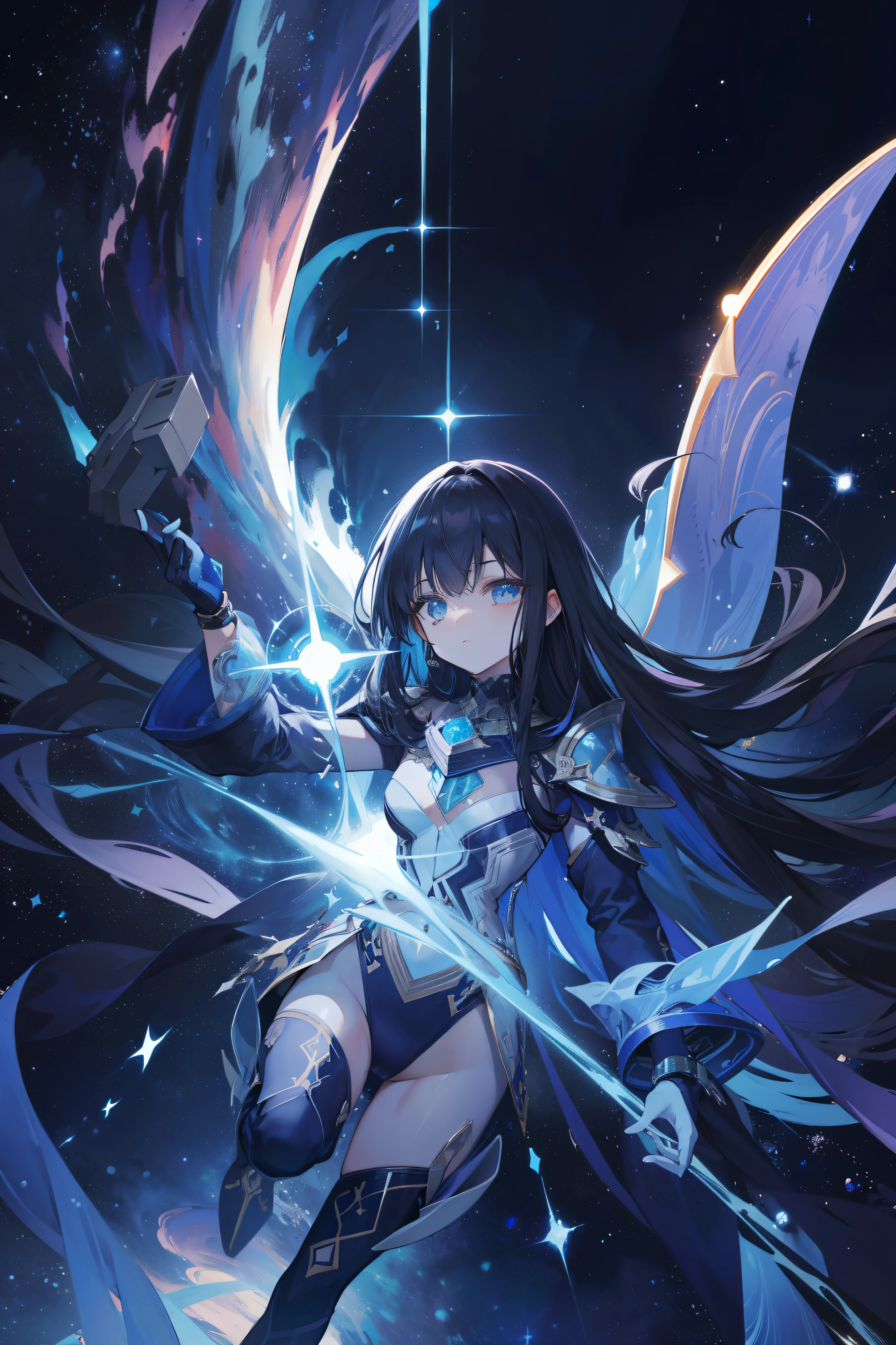 cosmic space, Deusa Estelar, pele formada por estrelas, criatura celestial, ser divino, made of dark matter, epic pose, Legendary pose, controlando astros, estrelas, planetas.