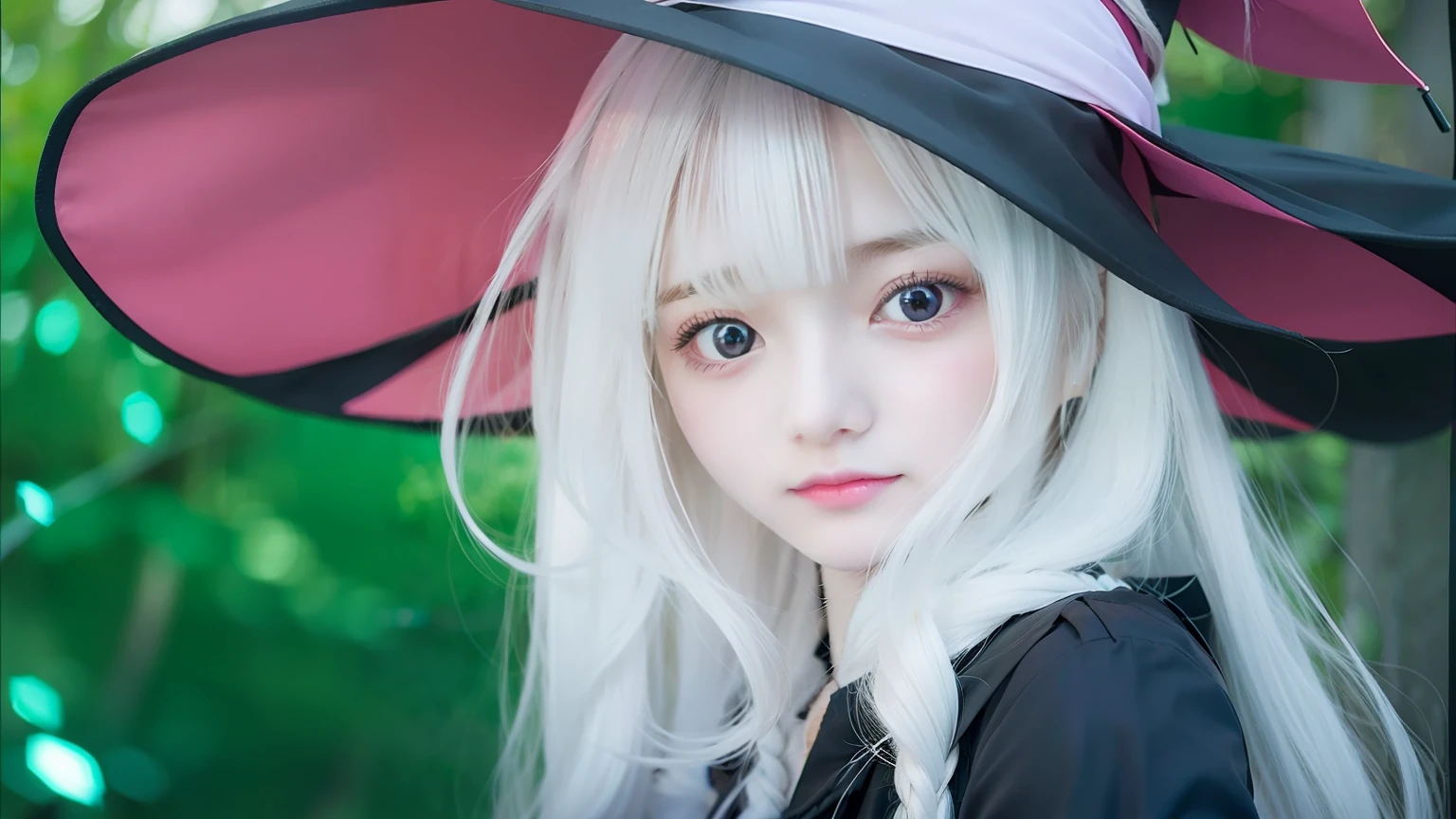 1girl,long hair,white hair,cute girl, witch, realistic,ultra detail