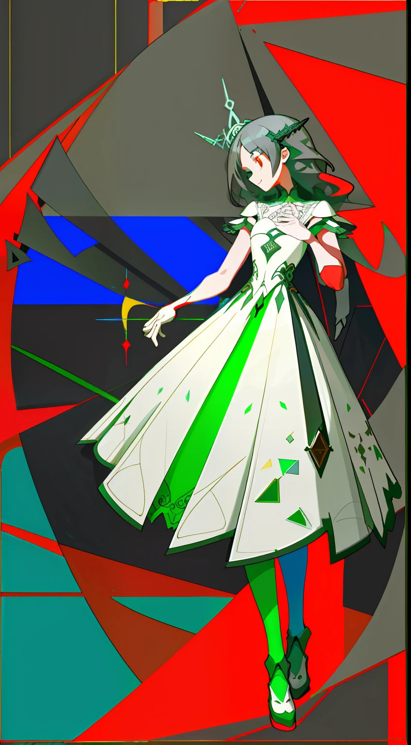 abstraction, Intricate decorative lines, Geometry,Gray-red-black-blue green decoration,Strong visual impact,High saturation happy, barechested,white dresses,teens girl,Nobility,Strong sense of design,Standing painting