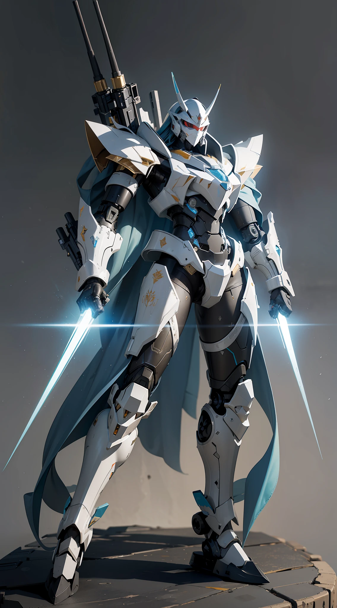 Fully armed mechs,Heavy armor is inlaid with metal motifs,The mech shines with an amazing light,Domineering image。