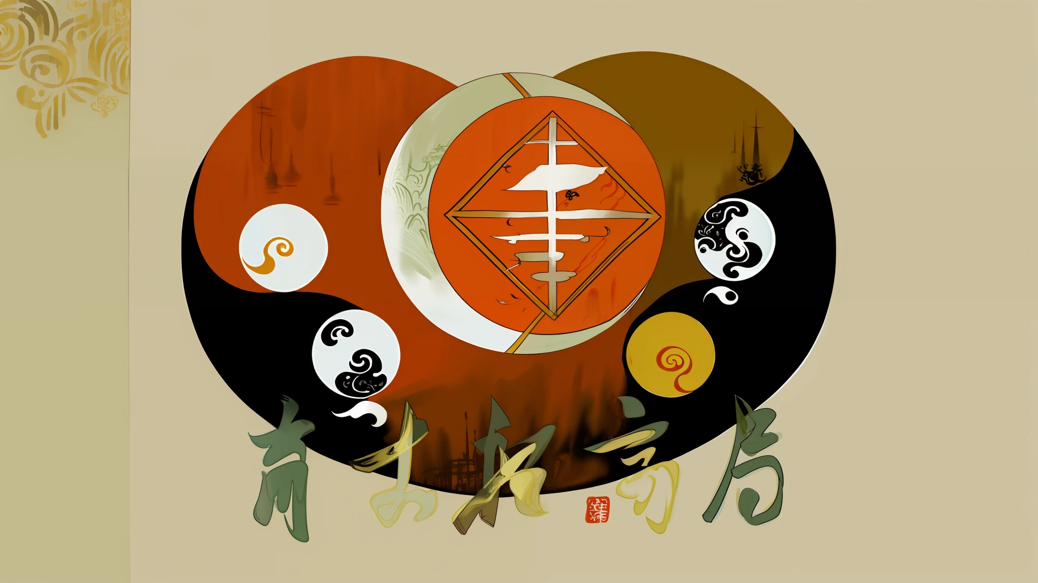oriental fantasy，Oriental culture，Ink painting style，Yin and Yang Tai Chi