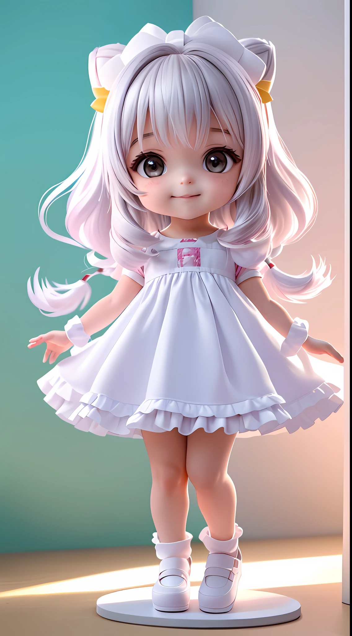 (Extremamente detalhado CG Unity 8k papel de parede, obra-prima, melhor qualidade, super detalhado), (cabelos castanhos) (best ilumination, melhor sombra, extremamente delicado e bonito), flutuando, cabelo de rabo  full body cute child, chiquinha, feliz,  cabelo castanho
