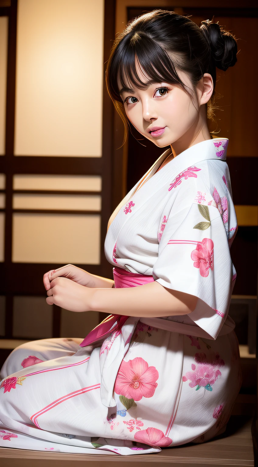 top-quality、masterpiece、ultra res、cute girl face、Onsen inn、Wearing a yukata、full bodyesbian、Famous actresses of Japan、very beautif