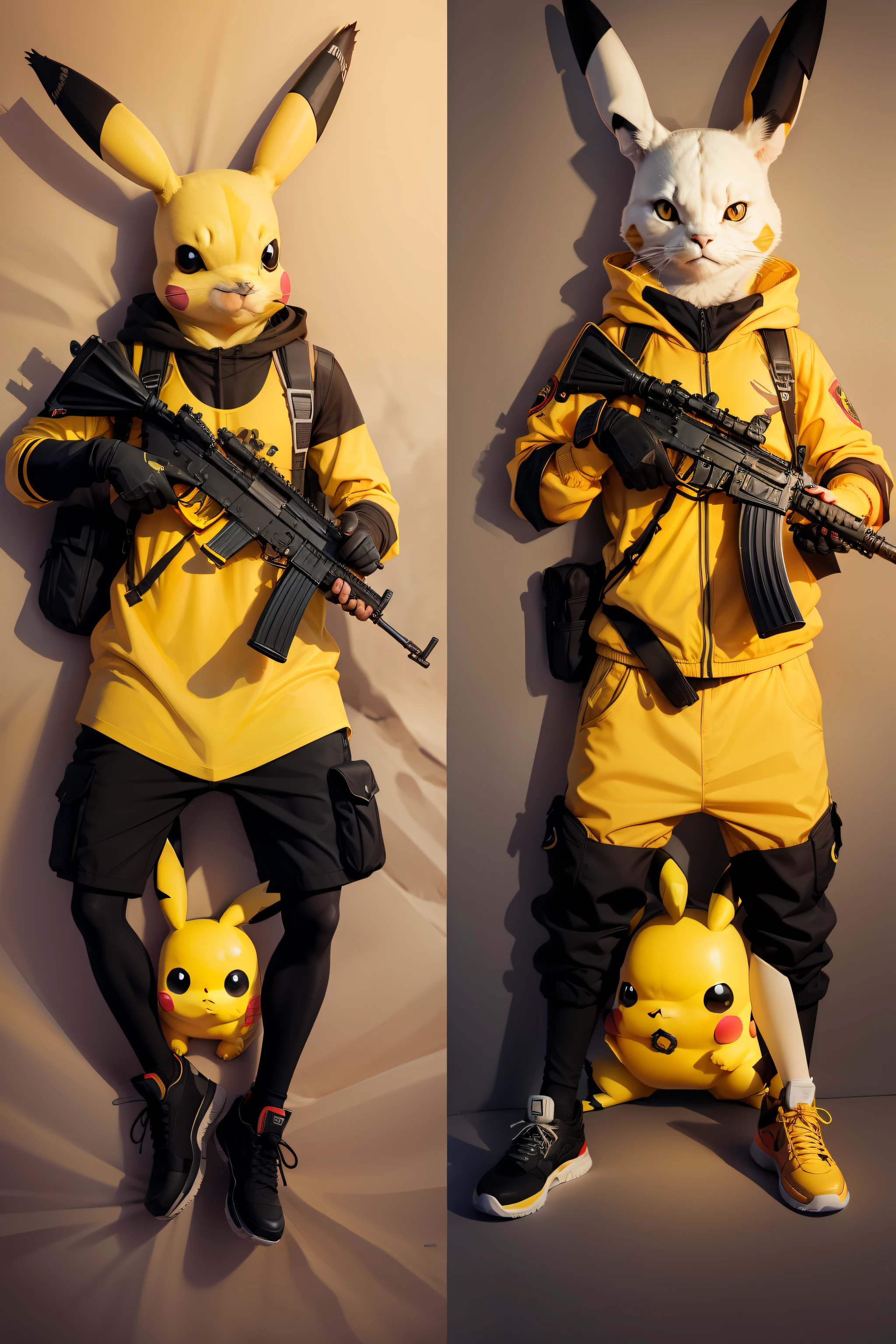Pikachu,Left-handed AK47,Right-handed Desert Eagle,