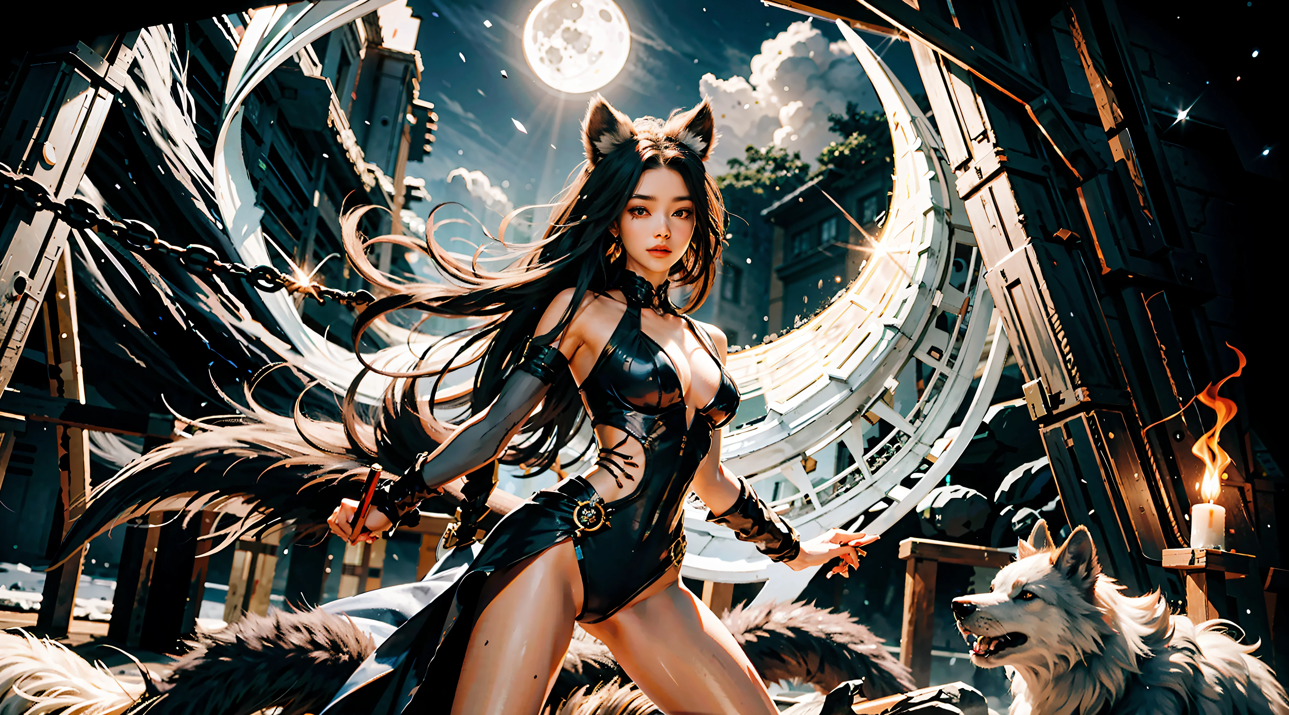 BREAK, 1girl, 独奏, looking at viewert, Flat bangs, (Young cute and beautiful 18 year old girl:1.1), 3D 脸, beuaty girl, prette, girl face, Kpop idol, Supermodel, woman poses for a photo, stunning innocent symmetry face, Perfect body, mediuml breasts, Slim waist, delicate leg, (highdetailskin:1.2), glowing light eyes, goddes, Natural skin texture, Glossy glossy skin, White skin of the, beautifull detailed face, 详细的脸,authentic skin texture,Cute and delicate face,Fine face,the golden ratio,face in golden proportions,Expressive eyes,s the perfect face,Perfect skin,Flawless Face,Clear face,shinny hair,paleskin, Proper body proportion,perfect anatomia,realistic skin textures,lusciouslips,Glossy lips,Natural makeup,beautiful bright pupils,slender figures,complex eyes,Detailed pupils,Detailed face and eyes, long eyelasher,Blushlush,nice hand,Fine fine skin,oilly skin,BREAK,((((ember,battlefiled,volume fog,Gray fog,(long white hair:1.4),(The ecstasy of silk:1.1),spiderwebs,(nipple chain:1.1),(On a dark moonlit night:1.6),(In a spooky ancient dungeon:1.2),In a heavily guarded cage,Moonlight shone in through a small window,(In the center of the frame is a female assassin struggling to break free from her chains:1.4), (She broke the thick chains with amazing force:1.3),(Werewolf soldiers guarding the prison arrived from all sides with weapons:1.5),(Destroyed buildings:1.2),(Ruined walls:1.1),(the scars:1.3),Claw marks,(Flames splattered:1.3),(Werewolf huge claws,Green light wolf eyes:1.2),(A pack of wolves surrounded her:1.6),Full of murderous aura,combat state, (Blood Moon:1.4),creepy atmosphera,火焰,spiderwebs,waxy candles,(instrument for torture:1.1),(Floating colored sparks:1.2),(energy beams:1.3),cyberpunk neon lights,volcanoes,(molten lava:1.1),Doomsday atmosphere,Flames soar into the sky,luz de velas,Desperate and helpless prisoners,behind bars,behind bars,east asian architecture,Ancient China,skelleton,terroral,spine-chilling,blood vess,Huge war battles,The light shines,holy rays,Halo,Smooth skin,The light shines,holy rays,Halo,Smooth skin,The light shines,holy rays,Halo,Smooth skin,The light shines,holy rays,Halo,Smooth skin,The light shines,holy rays,Halo,Smooth skin,The light shines,holy rays,Halo,Smooth skin,