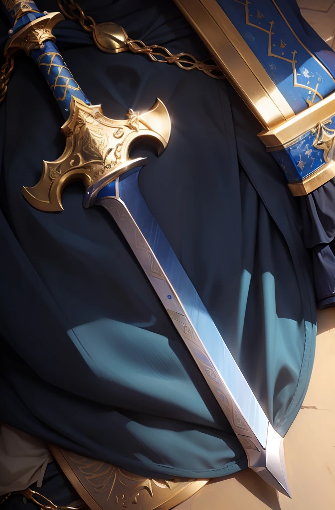Blue-handled sword and a gold hand guard. sem fundo PNG