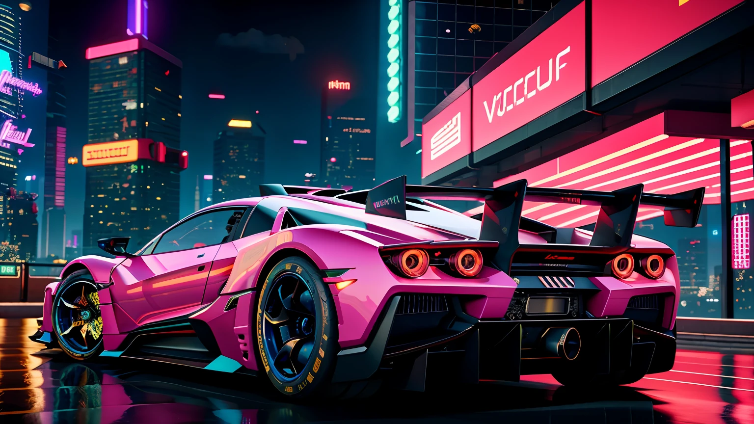 vaporwave style, hypercar, cyberpunk city, hyperdetailed, intricately detailed, deep color, 8k resolution, photorealistic, masterpiece, cinematic lighting, bokeh, unreal engine 5, octane render, cinematic smooth