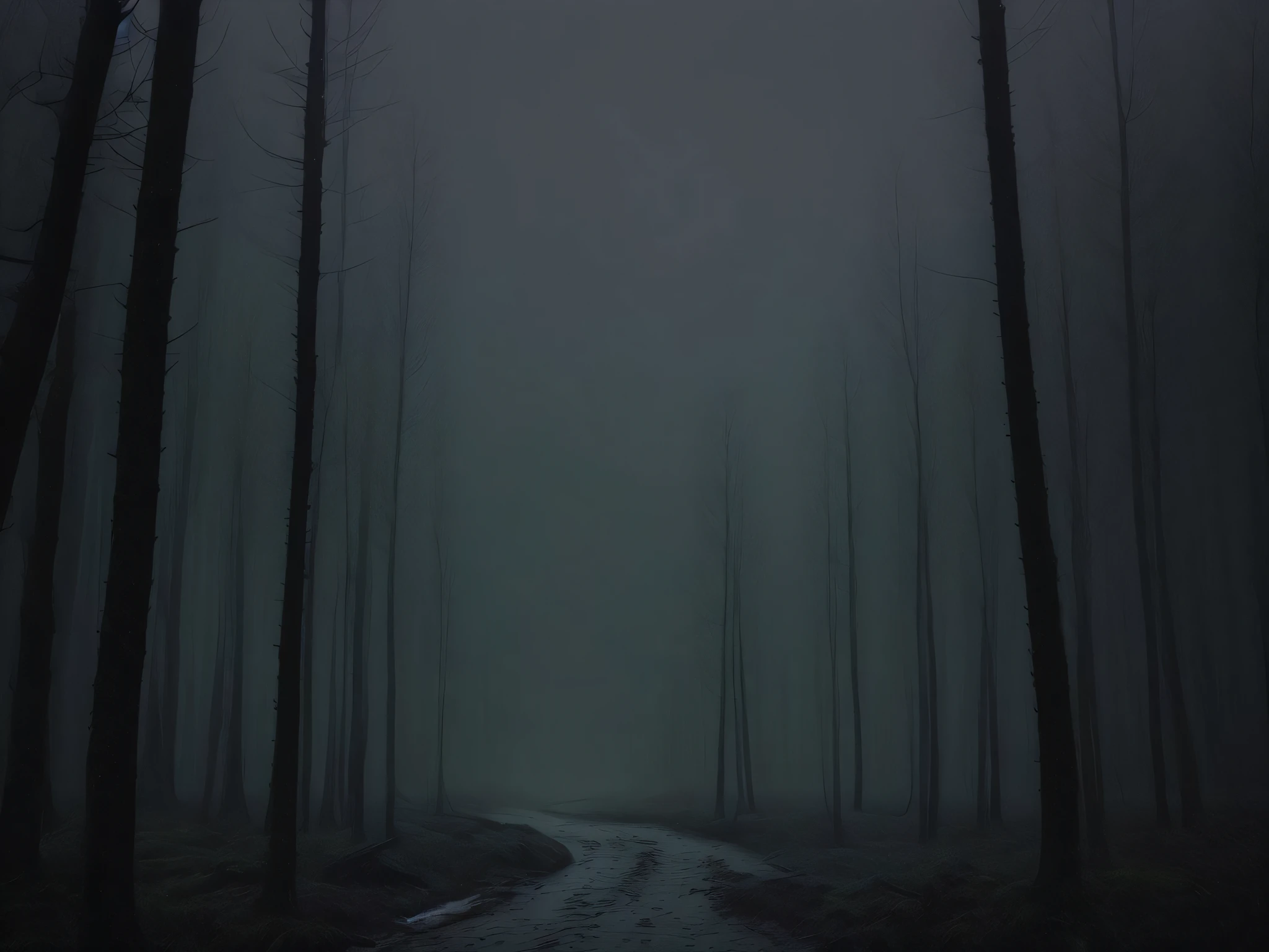 a (rainy:1.3) forest, (mysterious place:1.3), dark (skyes:1.3), detailed sky, shot from ground, ((long shot:1.4):0.4), intricate detailed, (dark armosphere:1.3), (dark:1.4), detailed, intricate, midnight, (muted colors:1.4), hdr, art, artstation