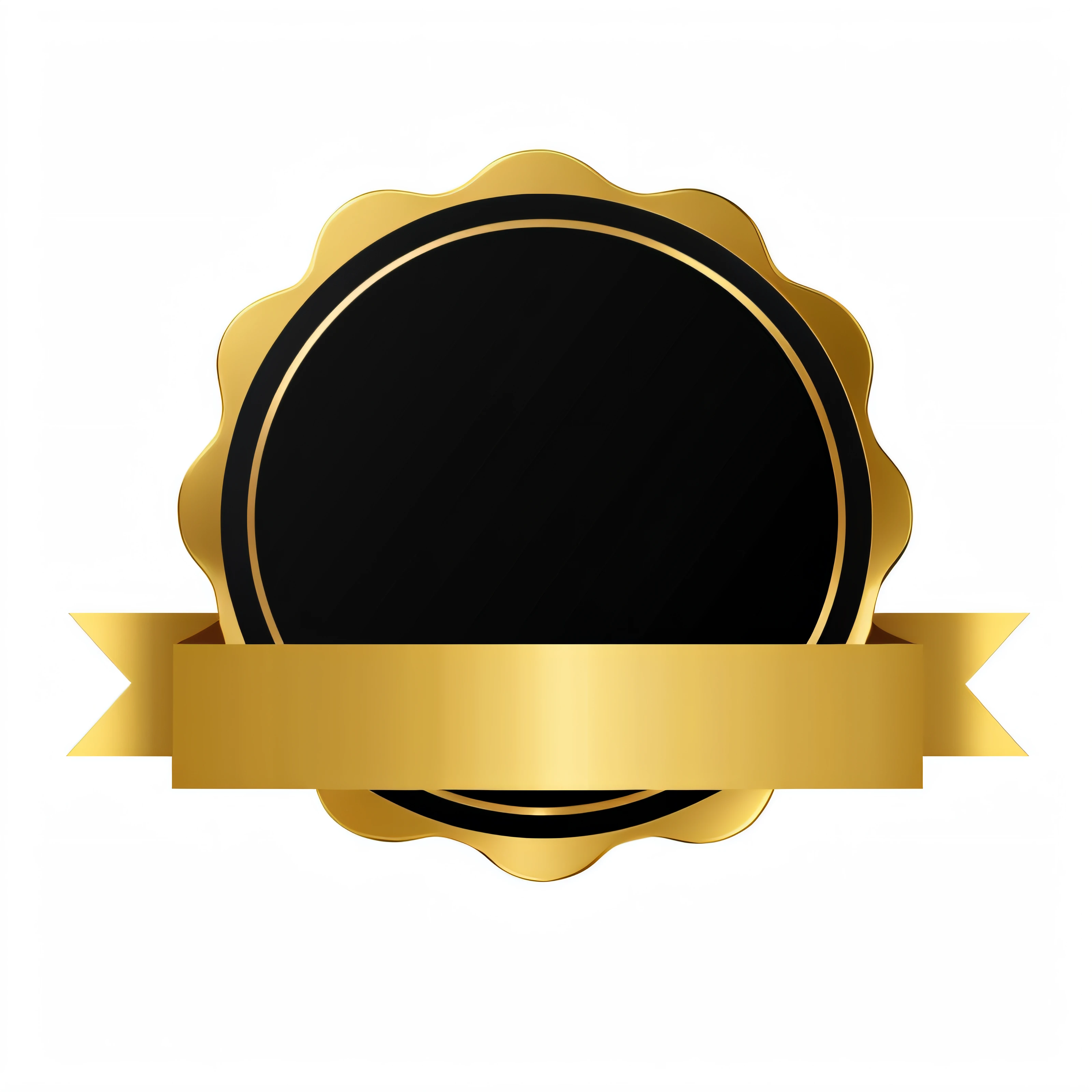 Close-up of gold ribbon around black and gold badge，Gold and Black，golds，medal，Badge，Awarded，Award，Honored gold and black color scheme，Golden Ribbon，Black and gold，Awards，gold，medal，The ultimate rose，black and gold rich color，black border，Golden，There is no text。