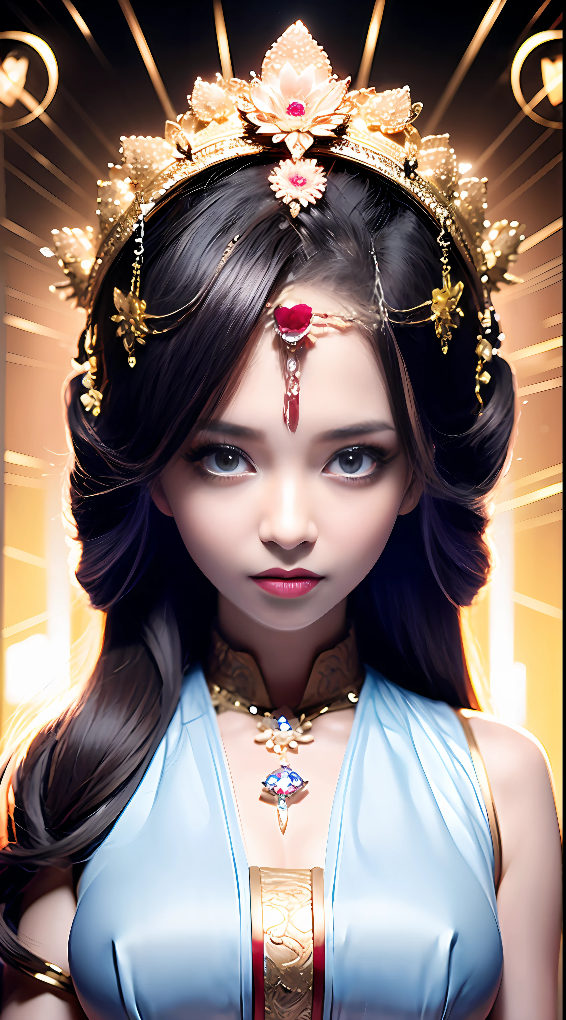 Oriental Maiden,Pan head,High bun,Beautiful hair accessories,exquisite facial features,Flawless face,Black gem big eyes,Long eyelashes,Dot the cheeks,unique styling,The colors are delicate,The lines are exquisite,Master details,(Premium gray),Delicate skin color,Very light makeup,Orange lipstick,Softens excessive skin tone,Matte highlights,Ethnic costumes,Partial realism,Lots of gold phoenix ornaments,Warm reflection,white complexion,((Pure and realistic beauty)),Delicate hair,Yellow Dan colored clothes,Peony flowers on background,Literary,Elegant background,jewelry,leaf,Watercolor coloring,(((depth of fields)),The colors are fresh and natural,(((Pink beige literary background))))tachi-e (magazine:1.3), (cover-style:1.3), fashionable, woman, vibrant, outfit, posing, front,rich colourful,