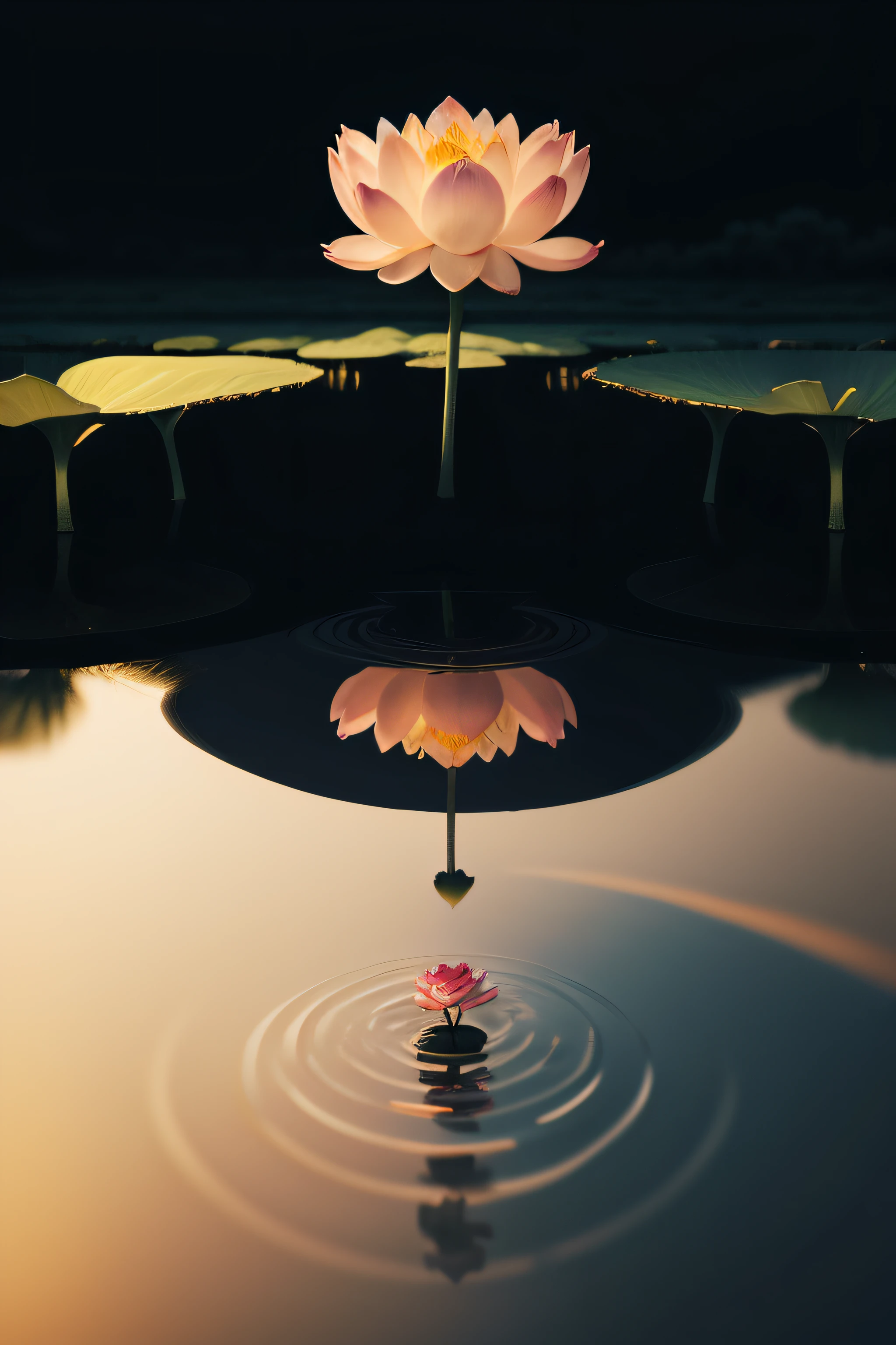 In one lotus flower,Landscape photos,Artistic touch,with black background