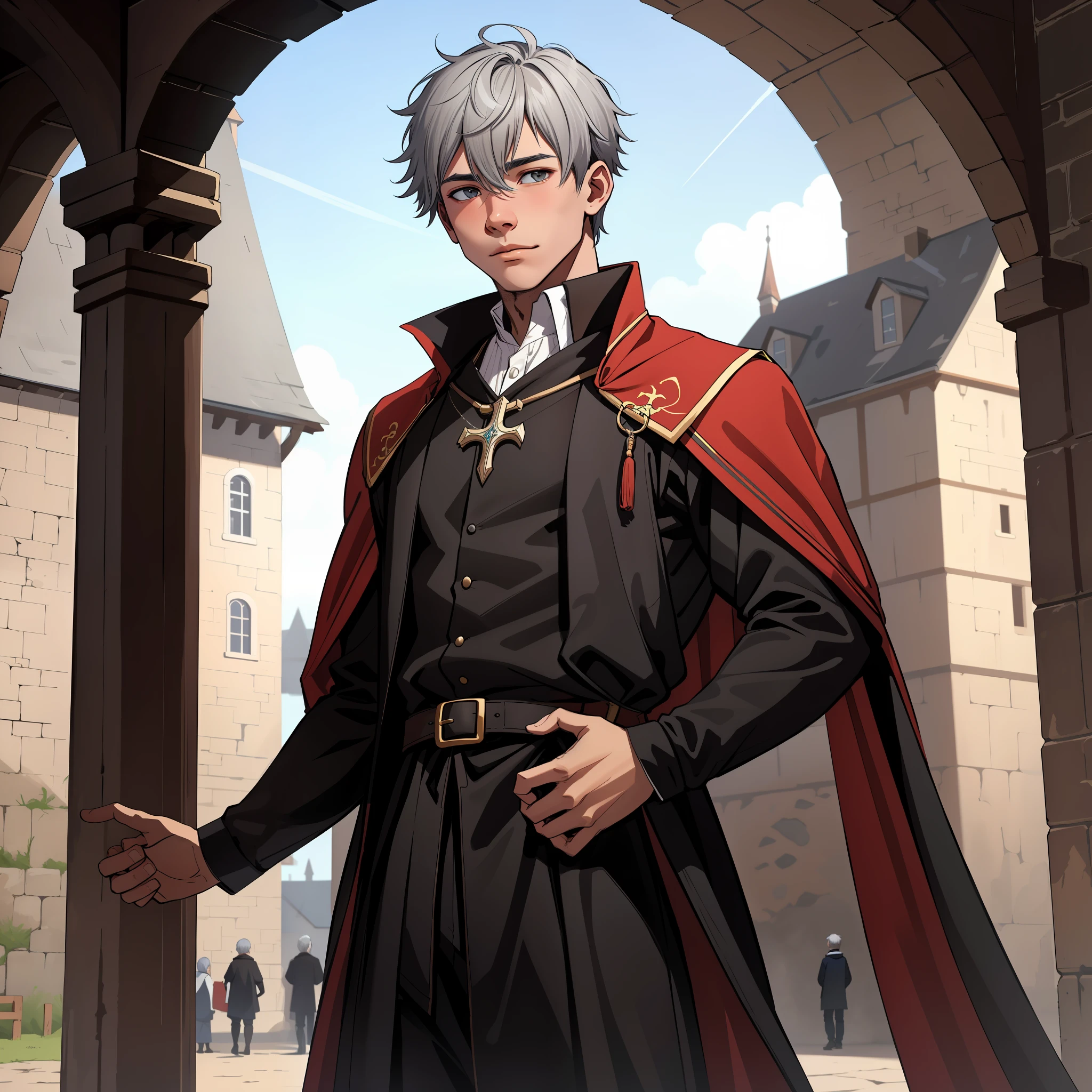 A -yeld boith gray hair in medieval costume