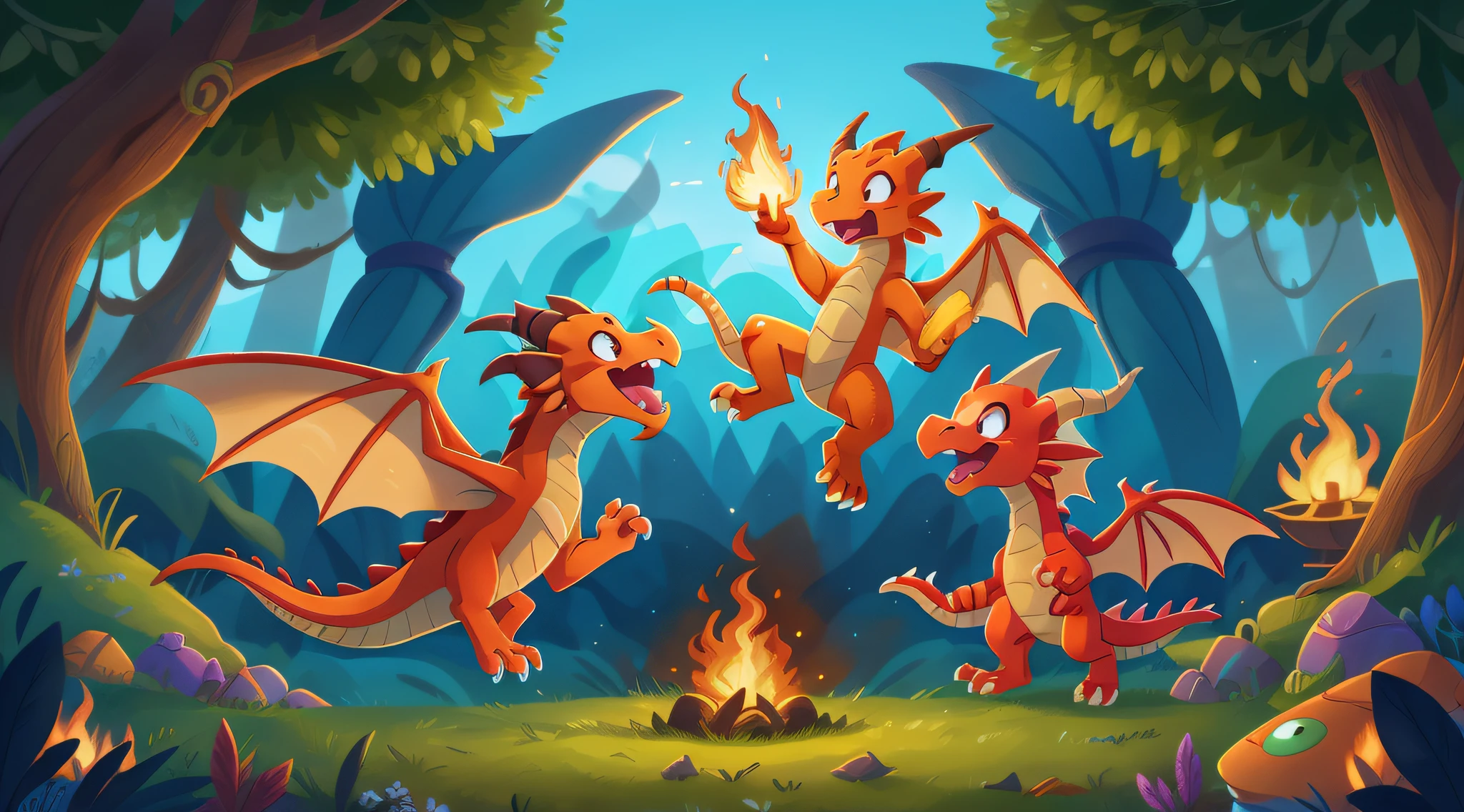 Magical kingdom, playful dragon, Draco, flying, fire flames, tooth change, young dragons, concern