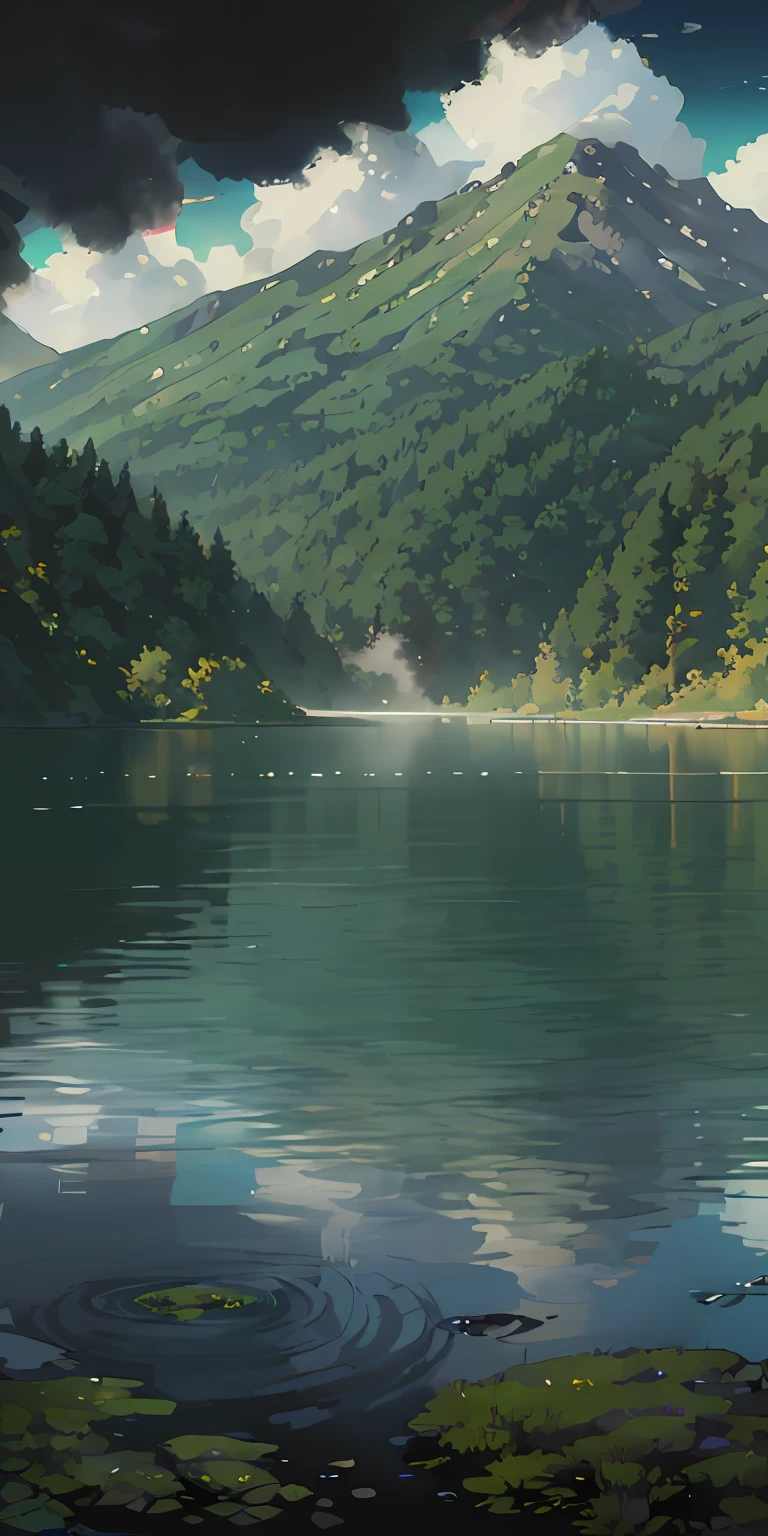 springtime, ln the forest, lake, speleothems, tree, Rochas, hot onsen, vapour, (illustratio: 1.0), Epic composition, Lifelike lighting, HD details, tmasterpiece, best qualityer, (The is very detailed的 CG unified 8k 壁纸)