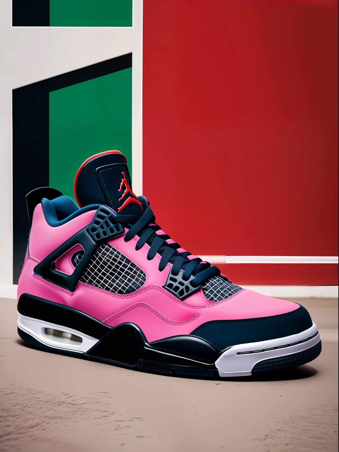Foto RAW, realista, cinematiclight, muito realista, cheio de detalhes, texture in leather and suede, Serigrafia. A true icon of tennis culture, the Nike Jordan 4 gets a new life through Andy Warhol's creative vision. Com cores vibrantes e estampas ousadas, Tennis celebrates the union between art and sport. Every detail is carefully designed to convey the energy and expressiveness of the pop art movement. Caminhe com estilo e originalidade, Make your mark wherever you go with this unique sneaker, that unites two creative universes in a single work of art. Ambiente is an artist's studio, um atelier de serigrafia, a factory shed. Letreiros, publicidade explicita, Figuras reptidas nas paredes, Quadros, Coca-Cola Arte Pop, Xerox, Fabrica, ferros, Tecidos. Potes grabdes de tinta ao fundo desfocado.