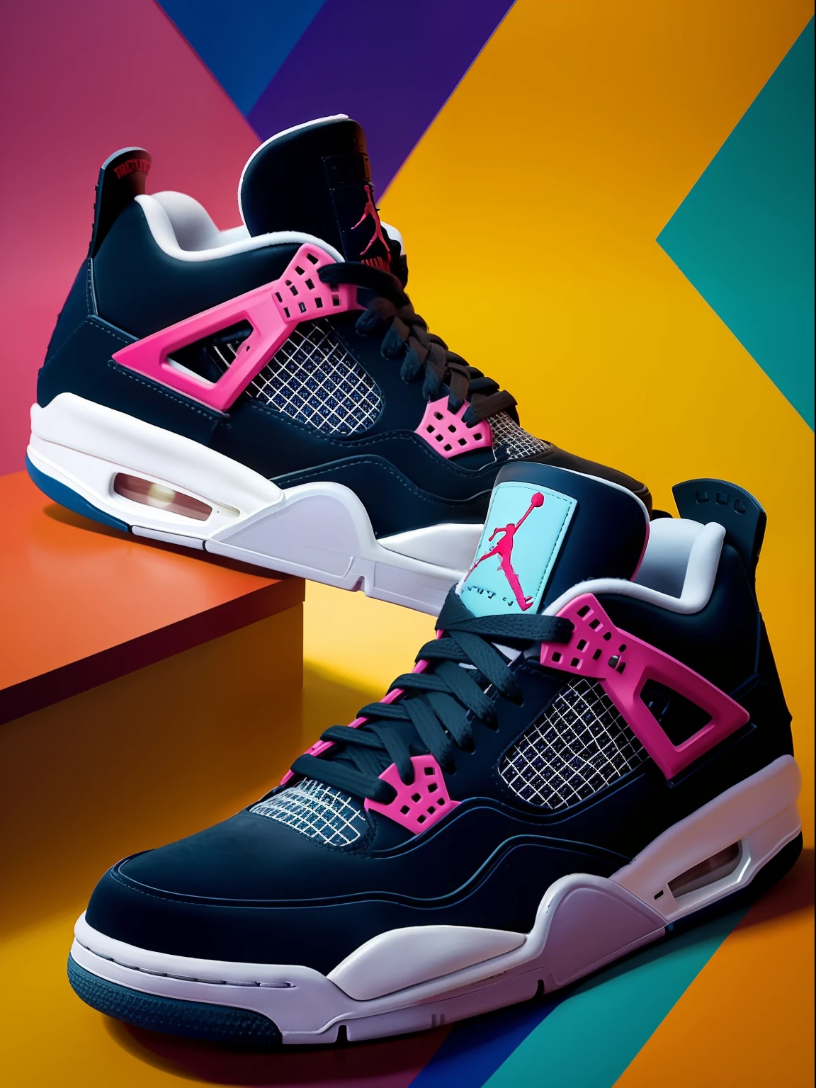 Foto RAW, realista, cinematiclight, muito realista, cheio de detalhes, texture in leather and suede, Serigrafia. A true icon of tennis culture, the Nike Jordan 4 gets a new life through Andy Warhol's creative vision. Com cores vibrantes e estampas ousadas, Tennis celebrates the union between art and sport. Every detail is carefully designed to convey the energy and expressiveness of the pop art movement. Caminhe com estilo e originalidade, Make your mark wherever you go with this unique sneaker, that unites two creative universes in a single work of art. Ambiente is an artist's studio, um atelier de serigrafia, a factory shed. Letreiros, publicidade explicita, Figuras reptidas nas paredes, Quadros, Coca-Cola Arte Pop, Xerox, Fabrica, ferros, Tecidos. Potes grabdes de tinta ao fundo desfocado.