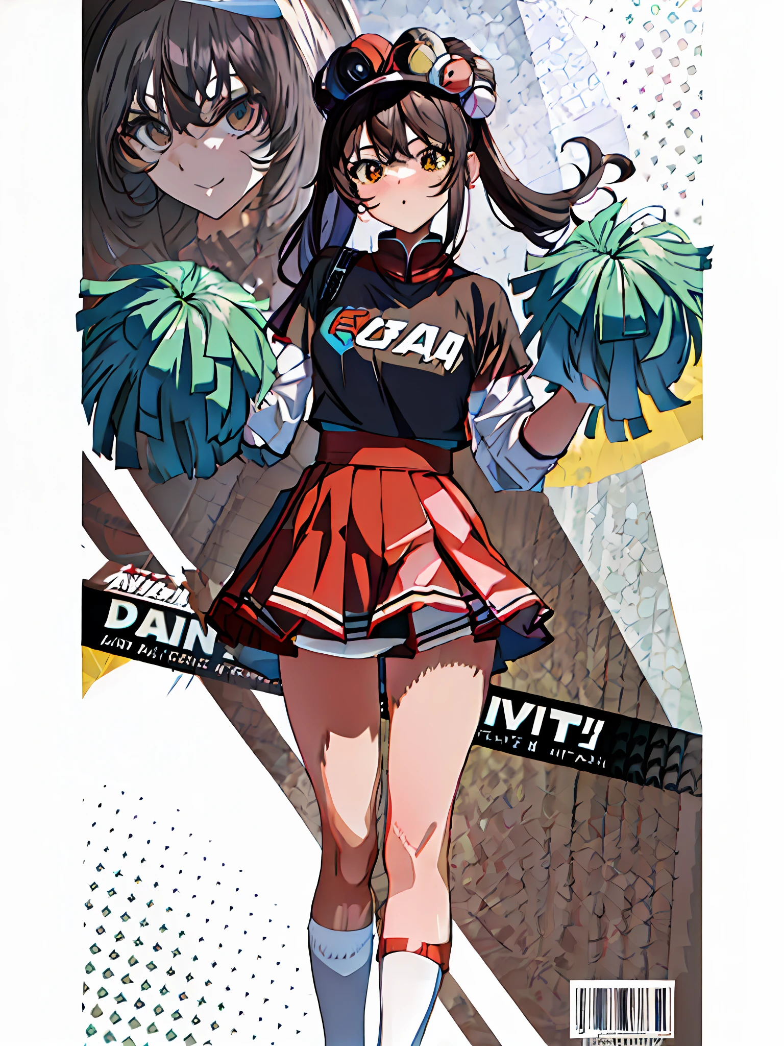 Anime girl holding pompom in cheerleading costume, Range Murata and Artgerm, Extremely detailed Artgerm, Kawasi, Artgerm and Atey Ghailan, made with anime painter studio, Kantai collection style, ! Dream art germ, IG model | Art germ, in pain, drawn in anime painter studio, clean artstyle,Wear black stockings on the legs。