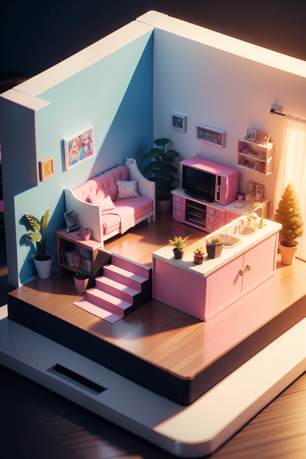 isometric design，Barbie House，The background is a movie clip，In the movie