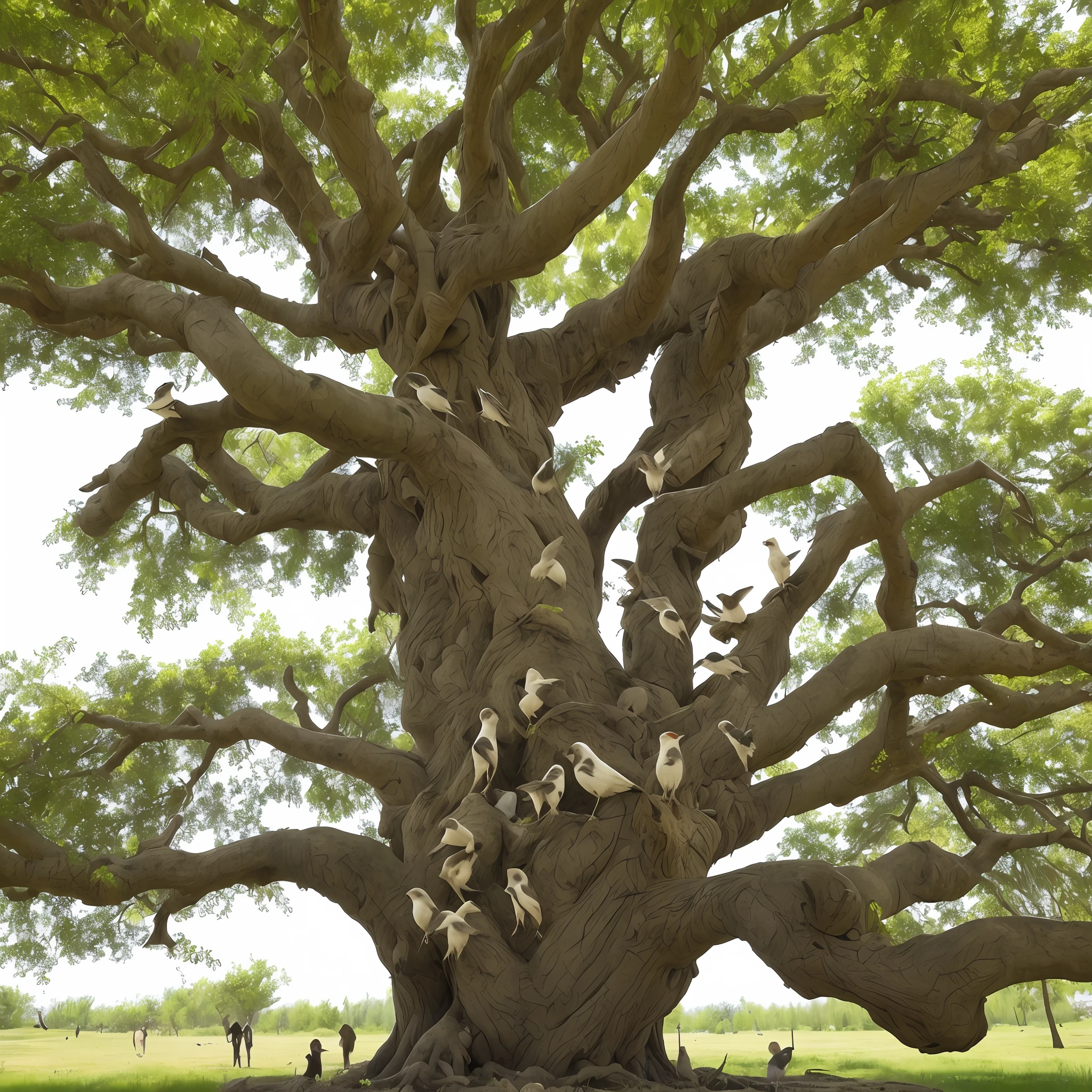 Tree with roots and birds that represents family, union and connection with the ancestors