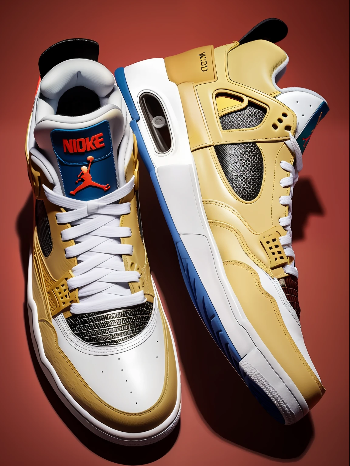 Foto RAW, grain movie, atmosfera 60's realista, cinematiclight, muito realista, cheio de detalhes, texture in leather and suede, Serigrafia. A pair of sneakers, A true icon of tennis culture, the Nike Jordan 4 gets a new life through Andy Warhol's creative vision. Com cores vibrantes e estampas ousadas, Tennis celebrates the union between art and sport. Every detail is carefully designed to convey the energy and expressiveness of the pop art movement. Caminhe com estilo e originalidade, Make your mark wherever you go with this unique sneaker, that unites two creative universes in a single work of art. Ambiente is an artist's studio, um atelier de serigrafia, a factory shed. letreiros, publicidade explicita, Figuras reptidas nas paredes com textura falhada de serigrafia, sujo, falha, rough paper, textura, Reticulum, Quadros, Coca-Cola Arte Pop, Xerox, Fabrica, ferros, Tecidos. Potes grabdes de tinta ao fundo desfocado. Marilyn monroe, iconografia, logo da nike repwtindo varias vezes nas paredes