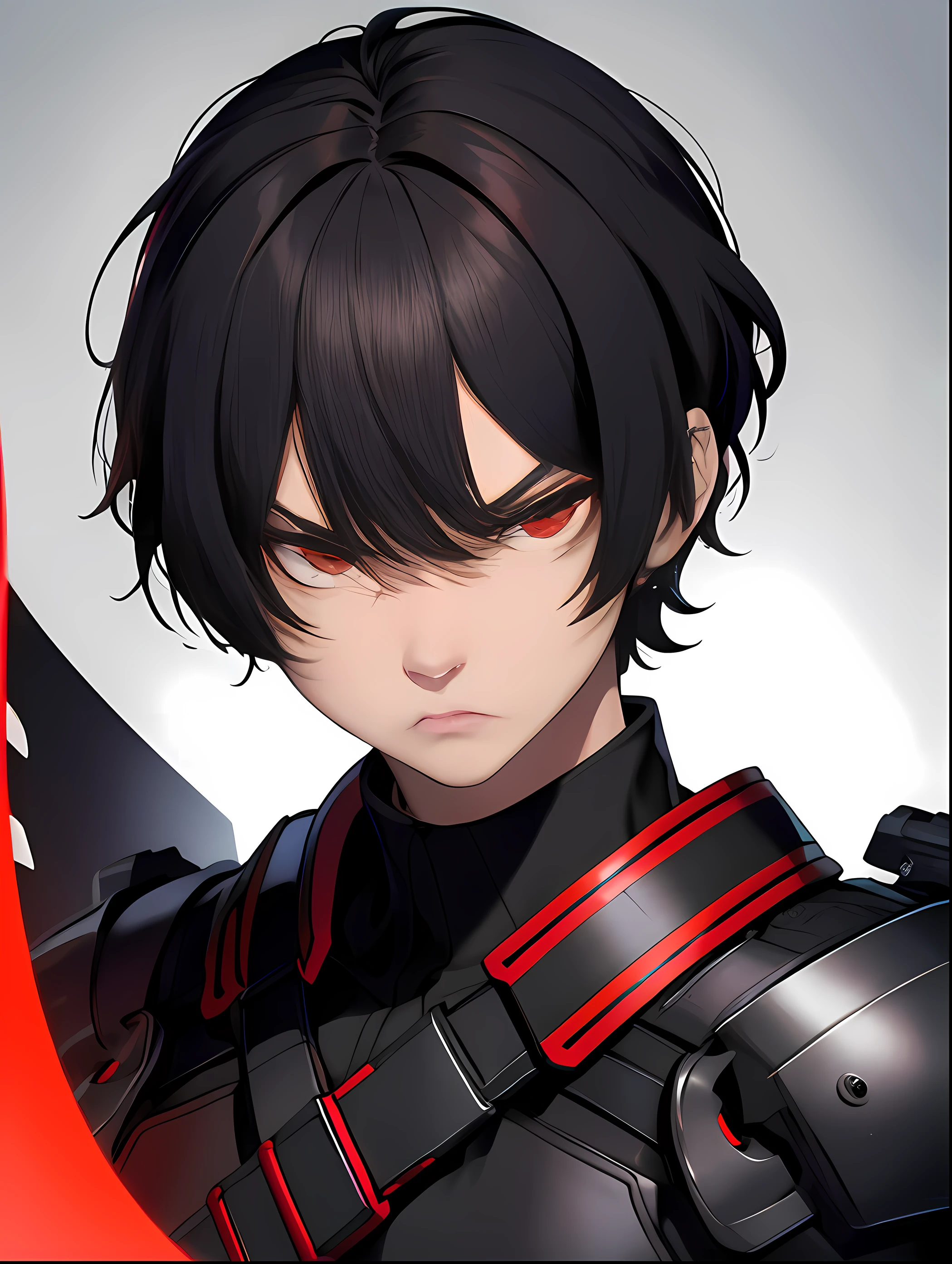 (Masterpeice) 1man, solo, death stare, red eyes, black short hair