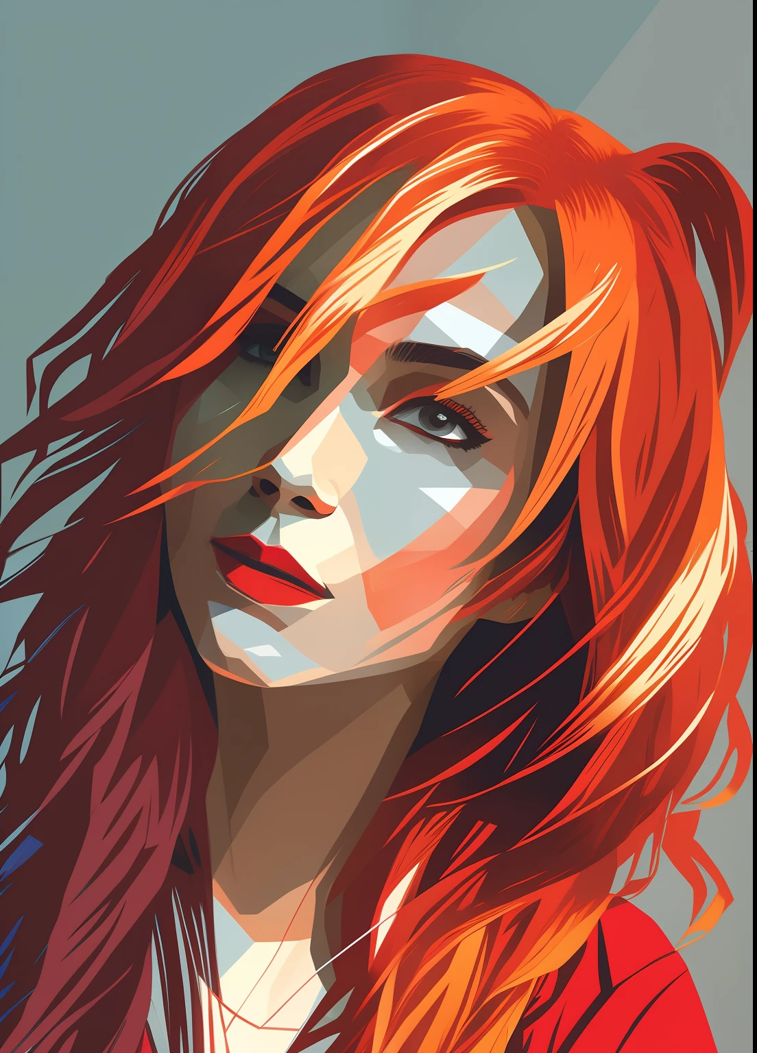 There is a woman with red hair and a red cape, stunning digital illustration, 4K detailed digital art, Rosla 1. 0, digital painting concept art, Art Station Geometry, Gorgeous digital painting, Detailed digital painting, low details. Digital painting, Digital anime art, 4k highly detailed digital art, Digital art. art  stations, gorgeous digital art, Digital figure painting vector art solid color block