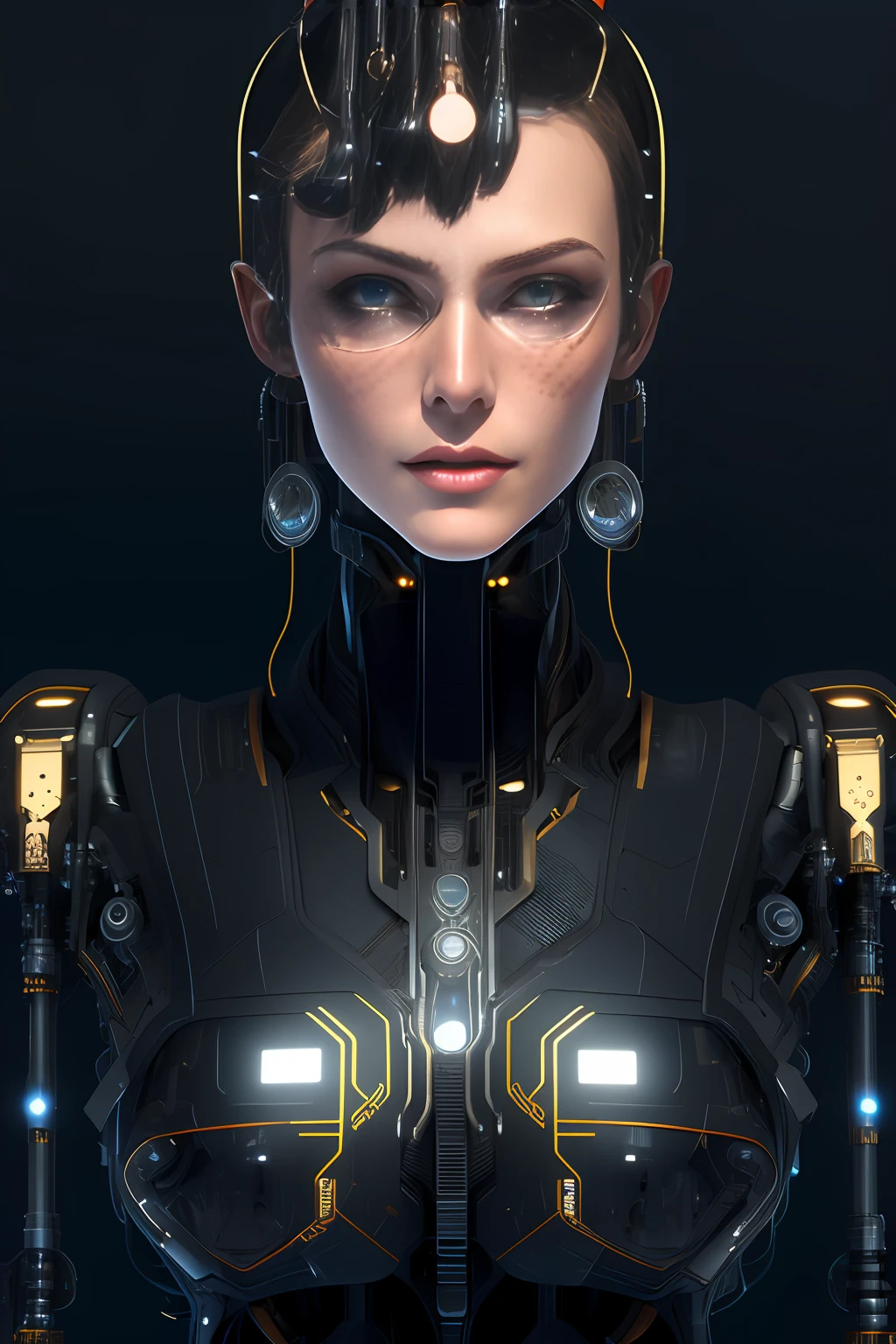 full body cyborg| full-length portrait| detailed face| symmetric| steampunk| cyberpunk| cyborg| intricate detailed| to scale| hyperrealistic| cinematic lighting| digital art| concept art| mdjrny-v4 style