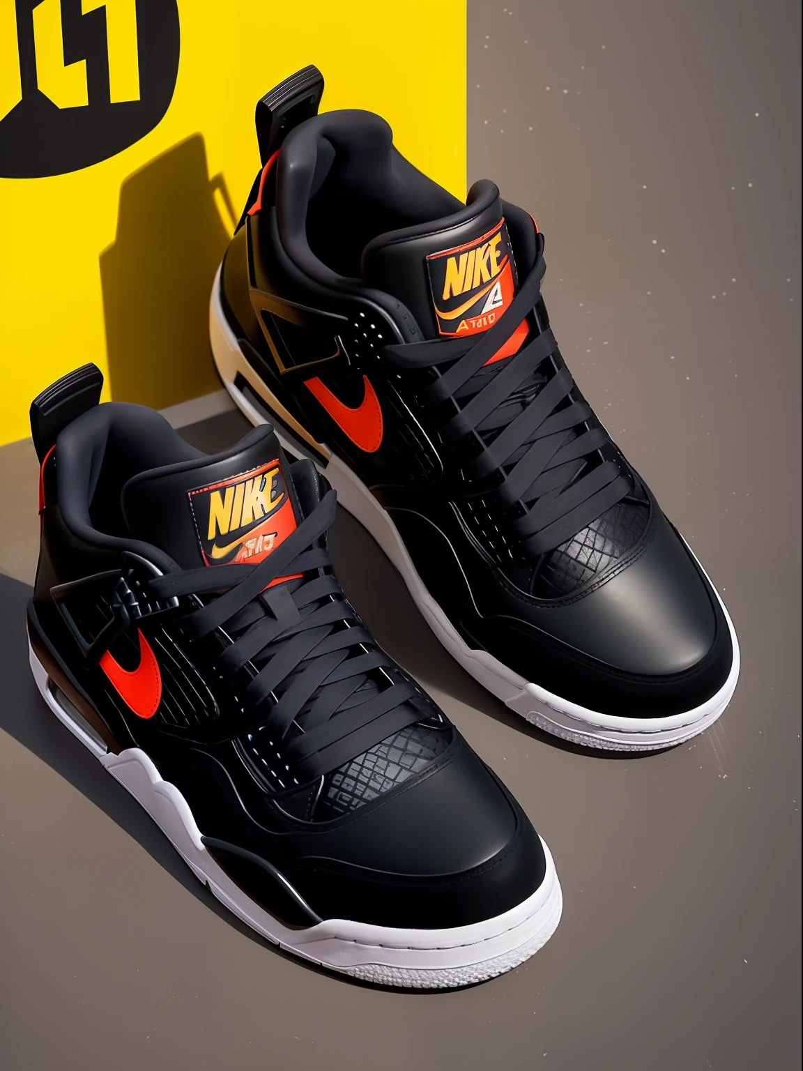 Foto RAW, grain movie, Atmosfera realista dos anos 60, cinematiclight, muito realista, cheio de detalhes, texture in leather and suede, Serigrafia. A pair of sneakers, A true icon of tennis culture, the Nike Jordan 4 gets a new life through Andy Warhol's creative vision. Com cores vibrantes e estampas ousadas, Tennis celebrates the union between art and sport. Every detail is carefully designed to convey the energy and expressiveness of the pop art movement. Caminhe com estilo e originalidade, Make your mark wherever you go with this unique sneaker, that unites two creative universes in a single work of art. Ambiente is an artist's studio, um atelier de serigrafia, a factory shed. letreiros, publicidade explicita, Figuras reptidas nas paredes com textura falhada de serigrafia, sujo, falha, rough paper, textura, Reticulum, Quadros, Coca-Cola Arte Pop, Xerox, Fabrica, ferros, Tecidos. Potes grabdes de tinta ao fundo desfocado. Marilyn Monroe, iconografia, logo da nike repwtindo varias vezes nas paredes
