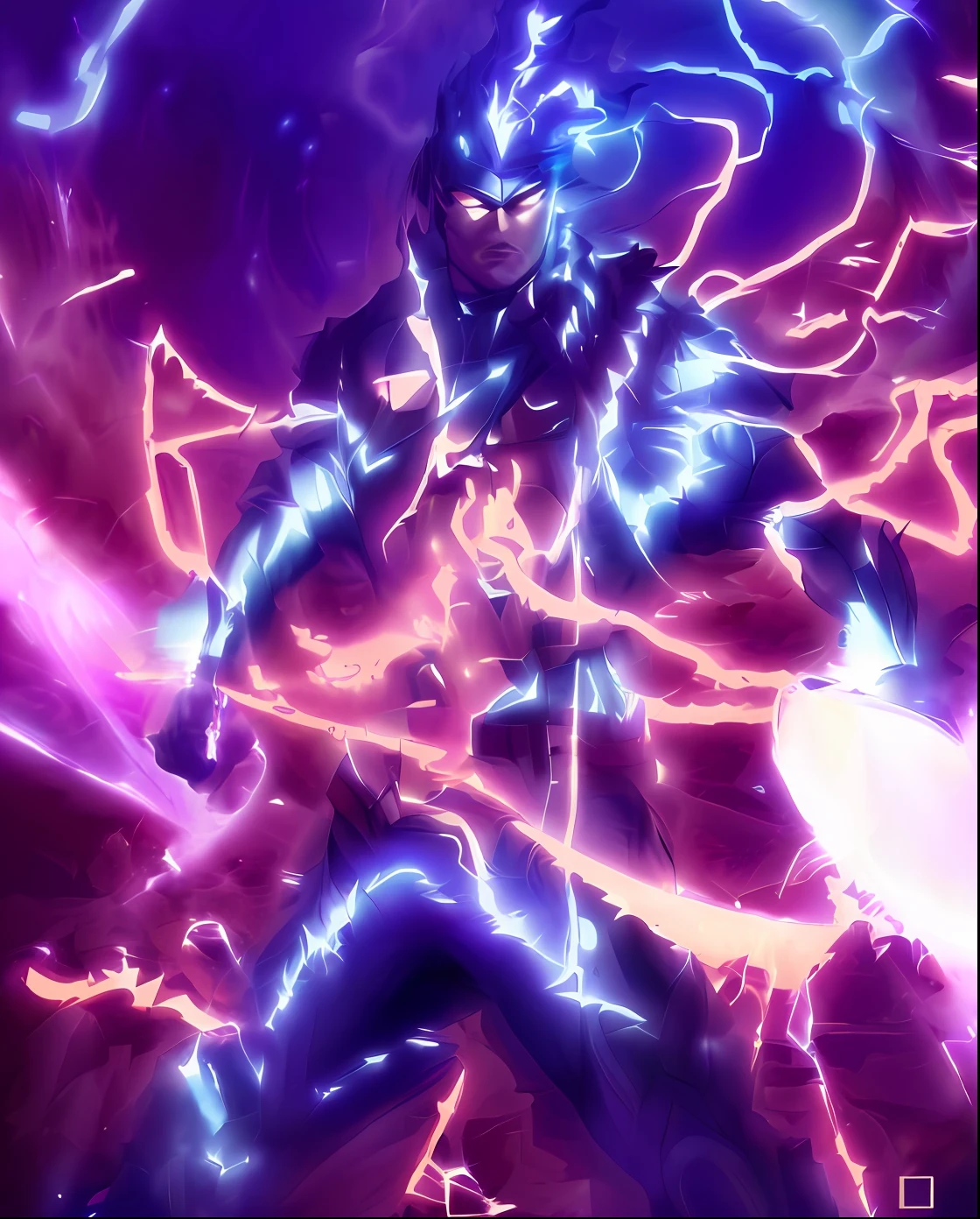 superhero demi god cool with purple rays in his hands, adulto descolado, superhero demi god, poderoso, cabelo marrom arrepiado, raios roxos em volta, raios nos olhos, personagem 2d, estilo quadrinhos