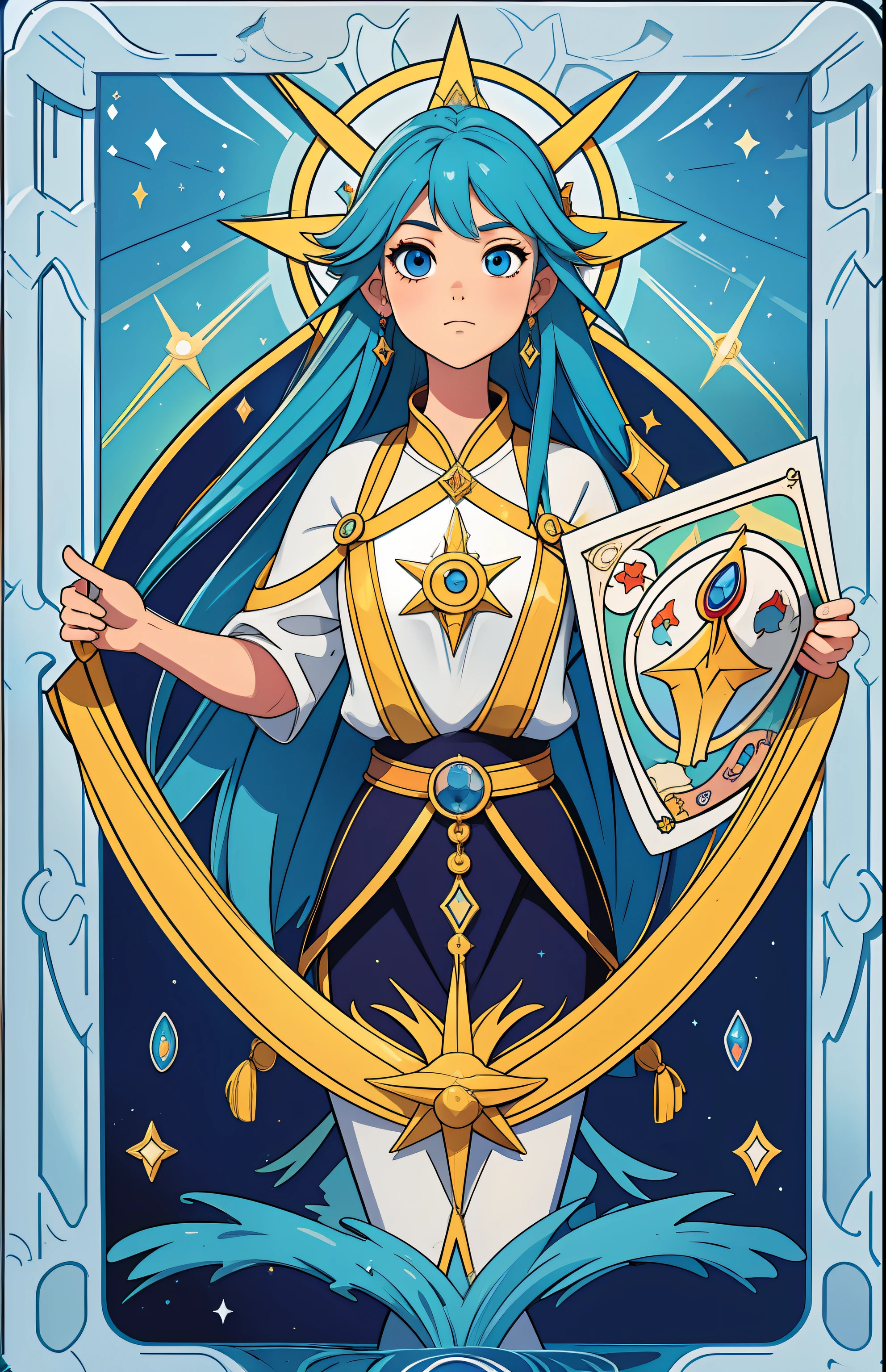 a pregirl,adolable,Big bright eyes,magestic, plethora of colors,deep colour,Light,film effect,CreatePower communicates new plans proactively, Spiritual revelation,sigature,spirituality,style de carte de tarot
