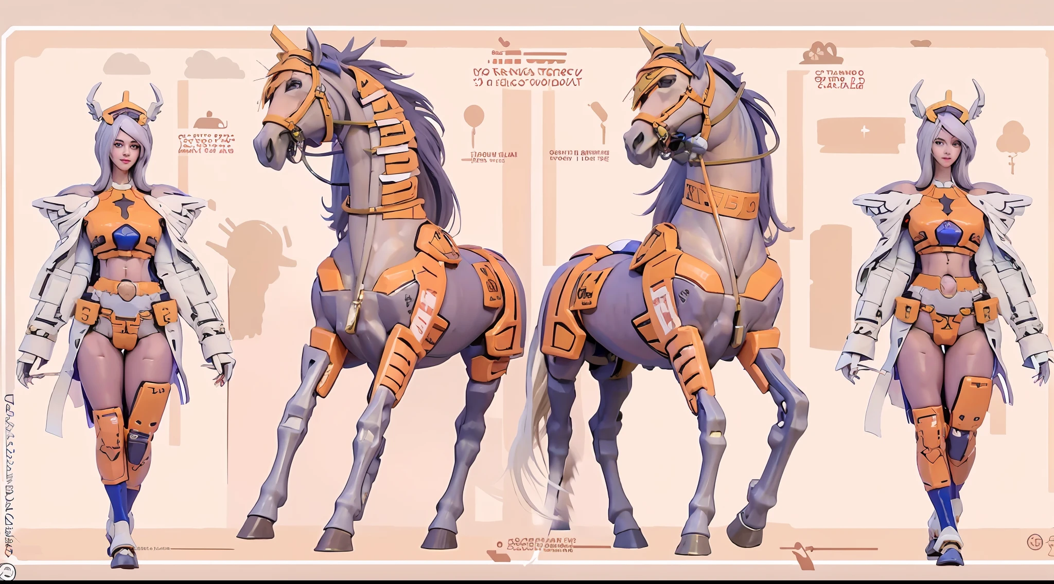 A female centaur,She is famous in the multiverse,She is both a female centaur, half human, half horse, half horse,It is also a female Yingzhao。She blends both images,The first is the head of a horse/neck/Shoulder these parts,After feminization,The upper body transforms into a beautiful female human,Female, half-centaur, half-human, half-horse, half-human,The second is the waist of the horse/hason/gluteal/Legs feminine,Female half-horse with beautiful woman's,Chimer,It's like a female human wearing a half-horse-like costume and making a seamless chimera,This chimerization is based on powerful futuristic technology。The ultra-wide-angle lens captures the image of her sleek and ethereal wings charging and leaping on the ionosphere。Her front half is distinctly feminine,Tall sexy body,Has K cup teardrop-shaped giant tit chest,It has a small man's waist butterfly spanning long legs,The half-horse part of the hind body,Embedded interface in the front half of the body hip position。The back half of her body is horse-shaped,Half-horse torso,The morphology is completely female and humanized,Start at the upper end of the sternum,Embedded in the lower back position of the beauty body,Sexy bent dog style shaped chest/lower back/Ventral transverse,Then there are the sexy beauty's upright hips,Her entire body has been completely feminized,Including the half-horse part,Mechanized armor covers the knee-shaped anti-joints and feet,And these parts are highly anthropomorphic,This gives her legs a graceful and slender line,She has four slender legs like a supermodel,Under the legs are skinny white feet dressed in Skyscraper Heels,Use Midjourney's advanced stroke tools and color palettes, as well as texture packs, model packs, and texture tools,Concentration,Femaleize all parts of her original equine physiologic appearance,And give these parts an ergonomic appearance,Fine treatment of the thoracic and abdominal cavity of the posterior body,As well as hips and legs,Tightly connected details