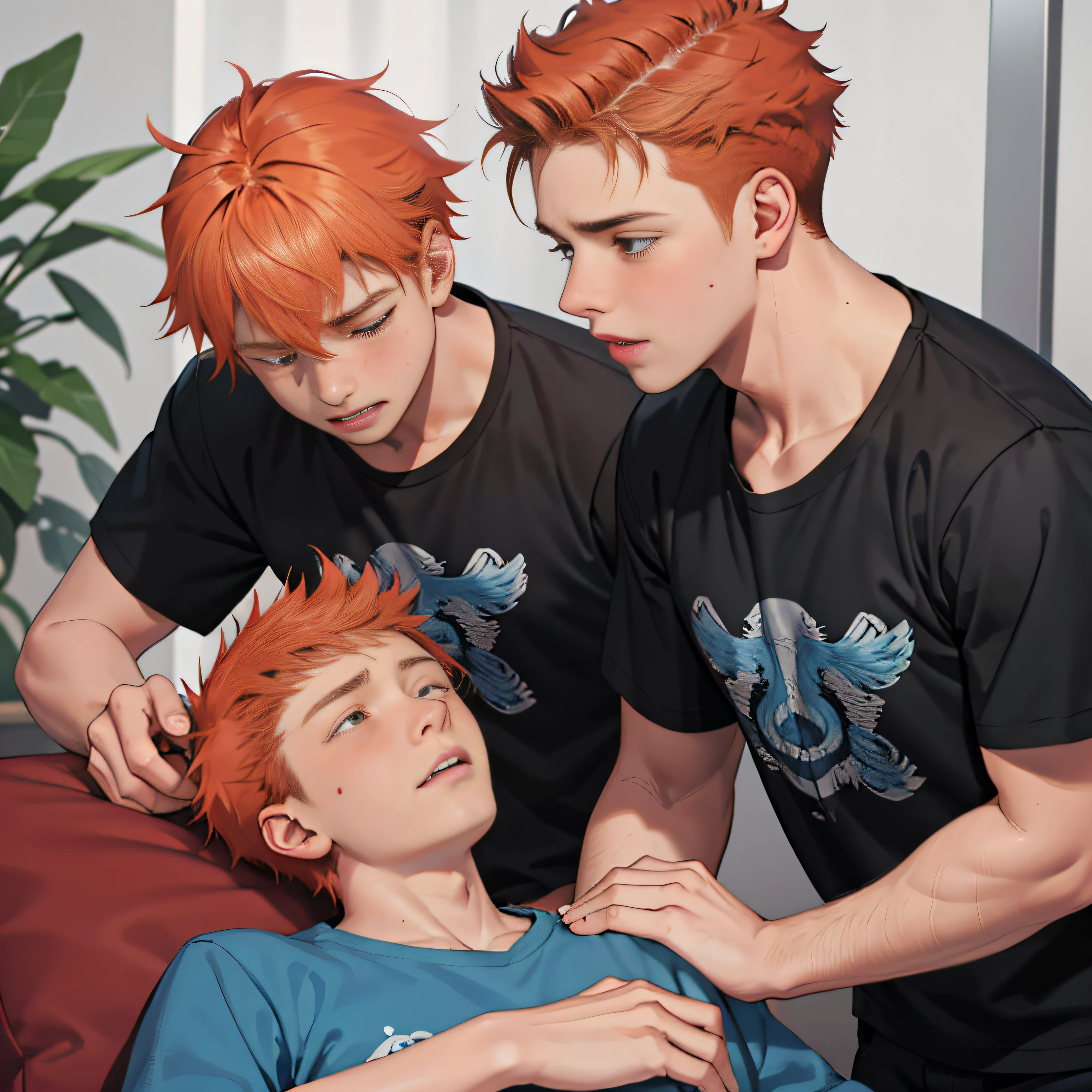 Orange-haired 15-year-old cries with sadness that his friend has died