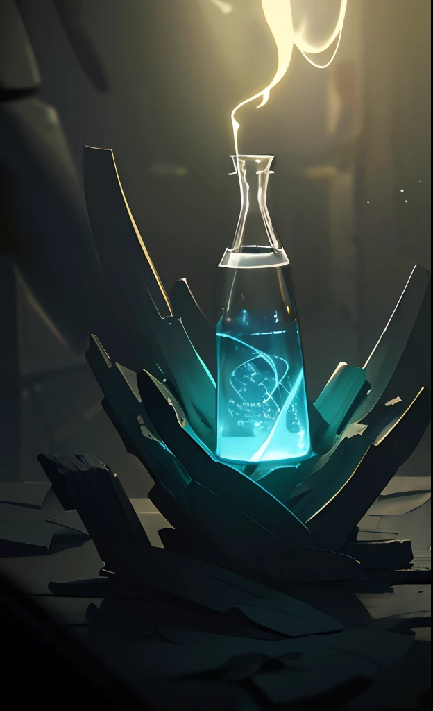 masterpiece, best quality, mixing potions, dark moody lighting, glow, glowing, mysterious, mystical, magical, rim lighting
