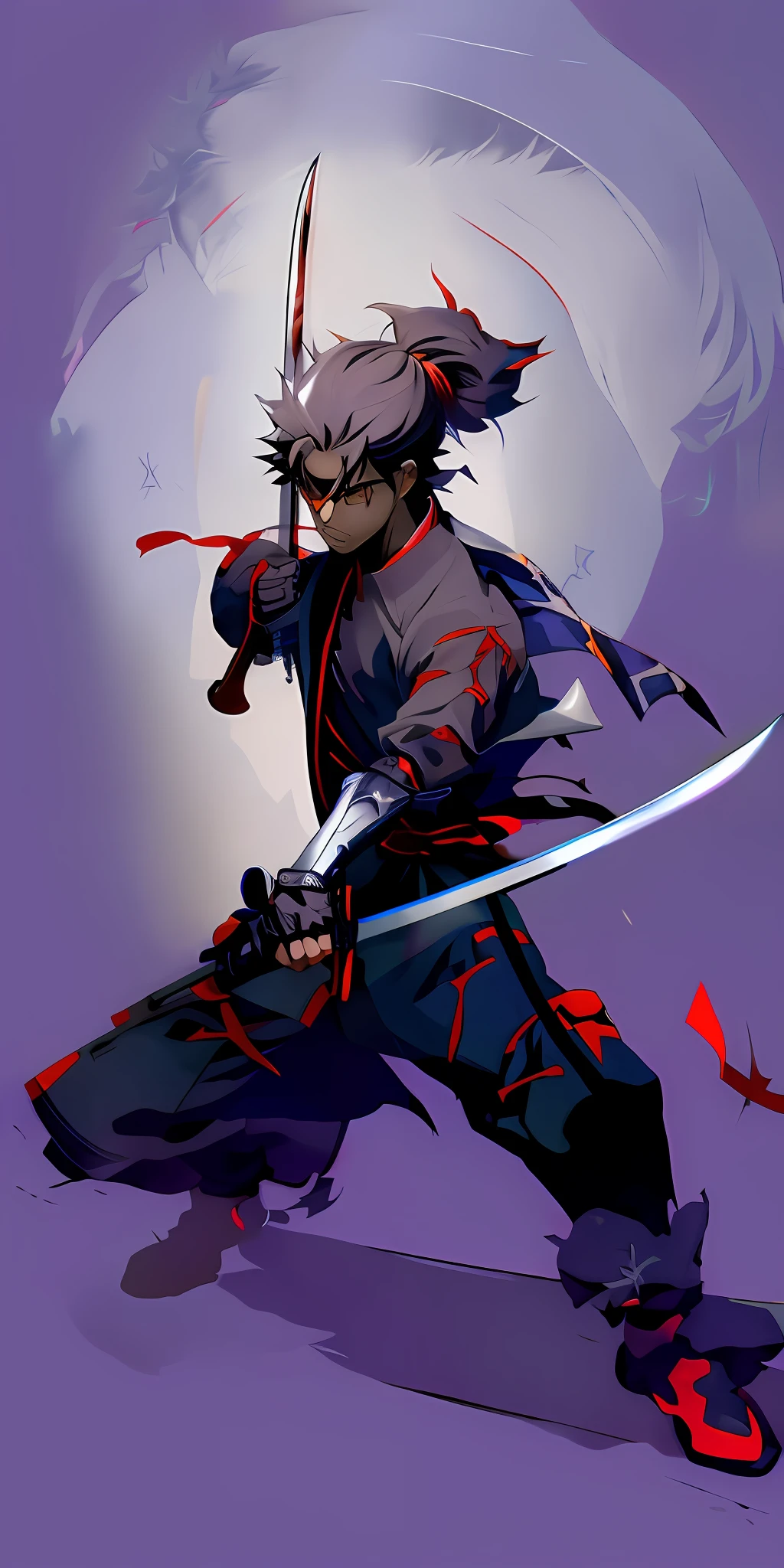Anime characters with swords and red shoes before the full moon, Otaku Gangasta, trigger anime artstyle, Badass anime 8 K, shirow masamune, afro samurai anime style, demon slayer artstyle, afro samurai animes style, shirow masamune, handsome guy in demon killer art, benedick bana, with large sword, akatsuki akira